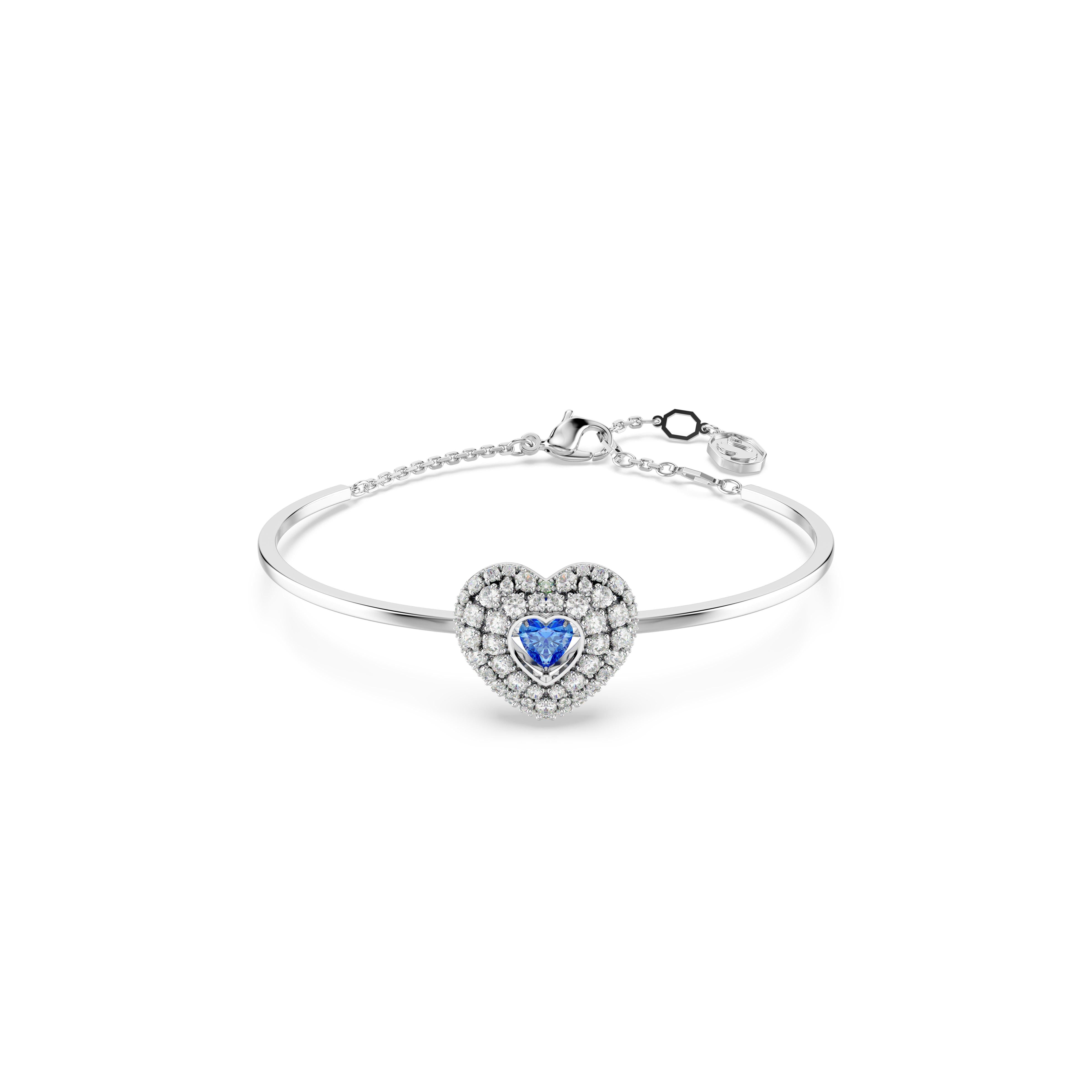 Idyllia Bangle, Heart, Blue, Rhodium Plated