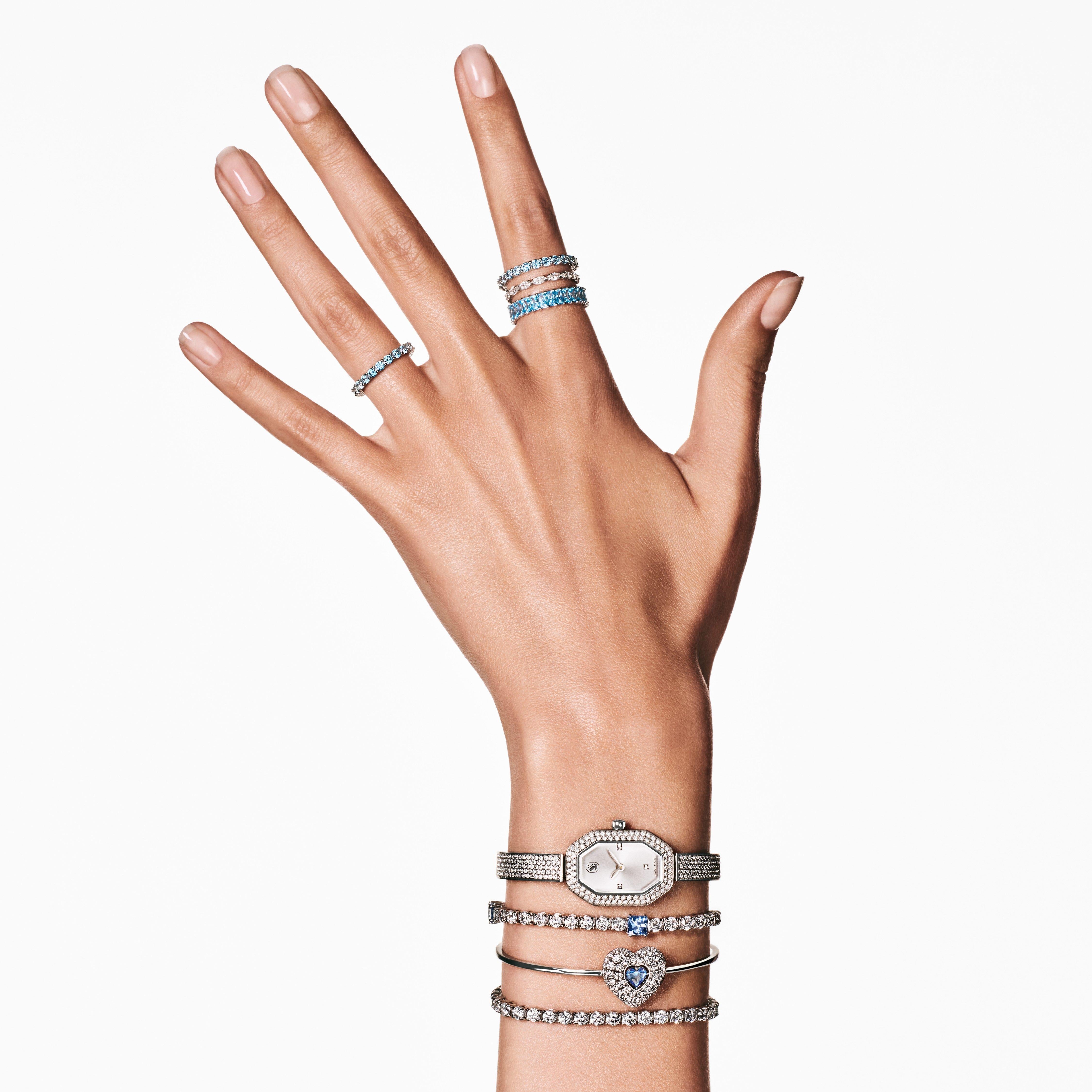 Idyllia Bangle, Heart, Blue, Rhodium Plated