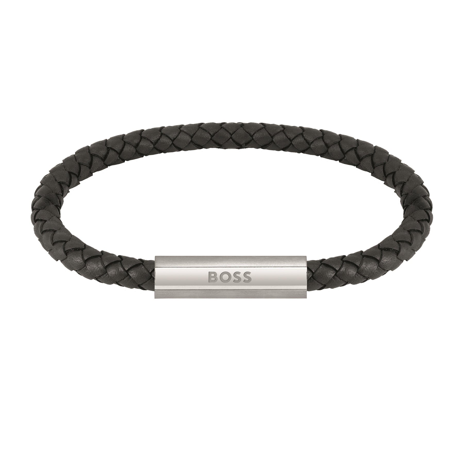 Gents BOSS Braided Black Leather Bracelet