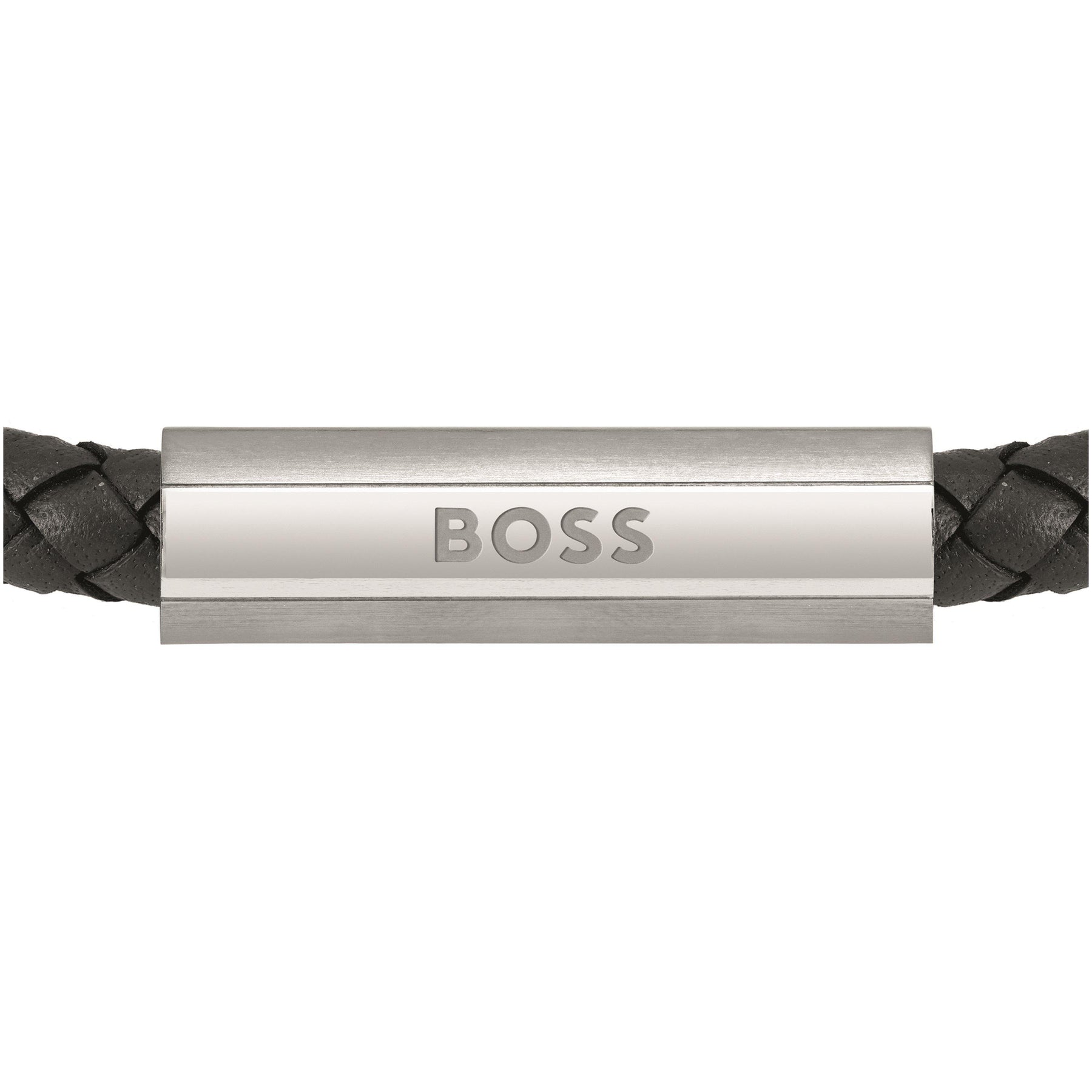 Gents BOSS Braided Black Leather Bracelet