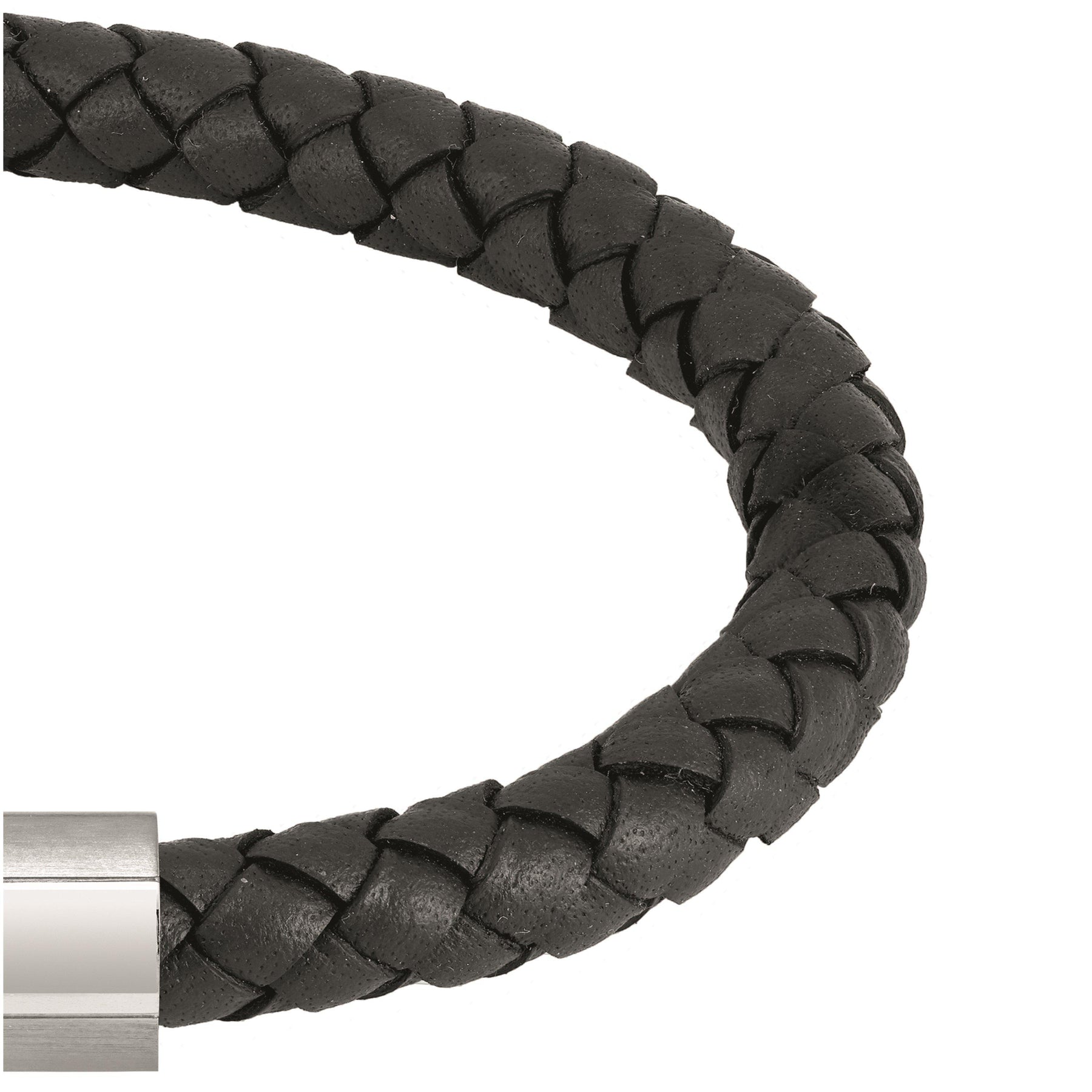 Gents BOSS Braided Black Leather Bracelet