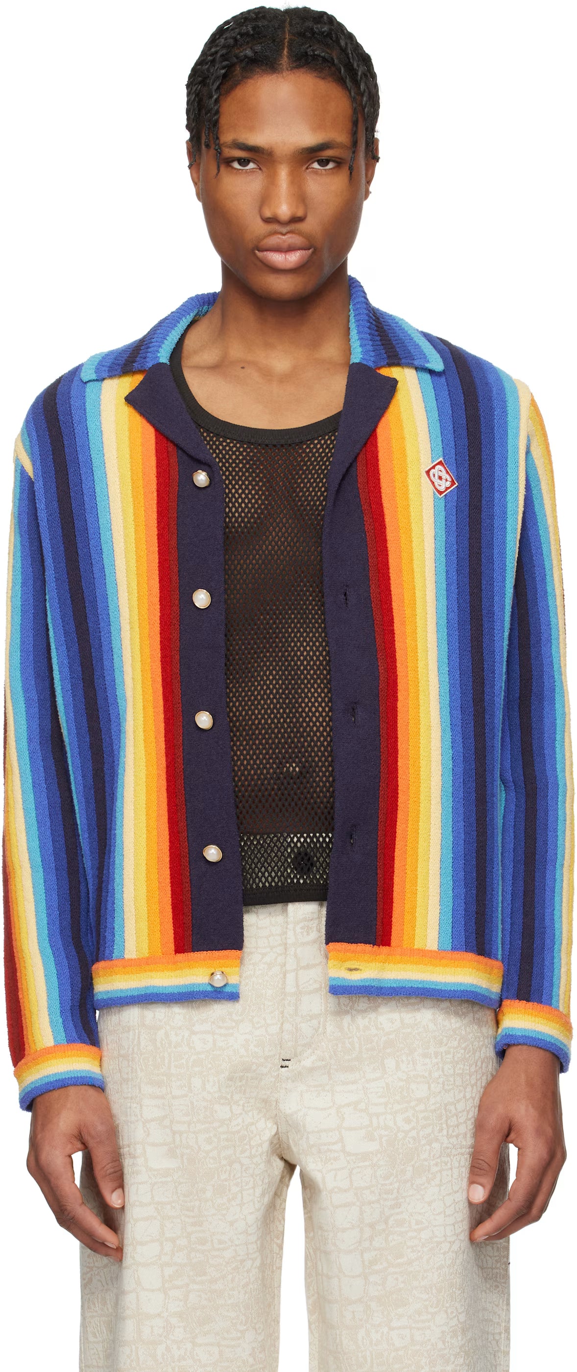 Multicolor Gradient Stripe Towelling Cardigan