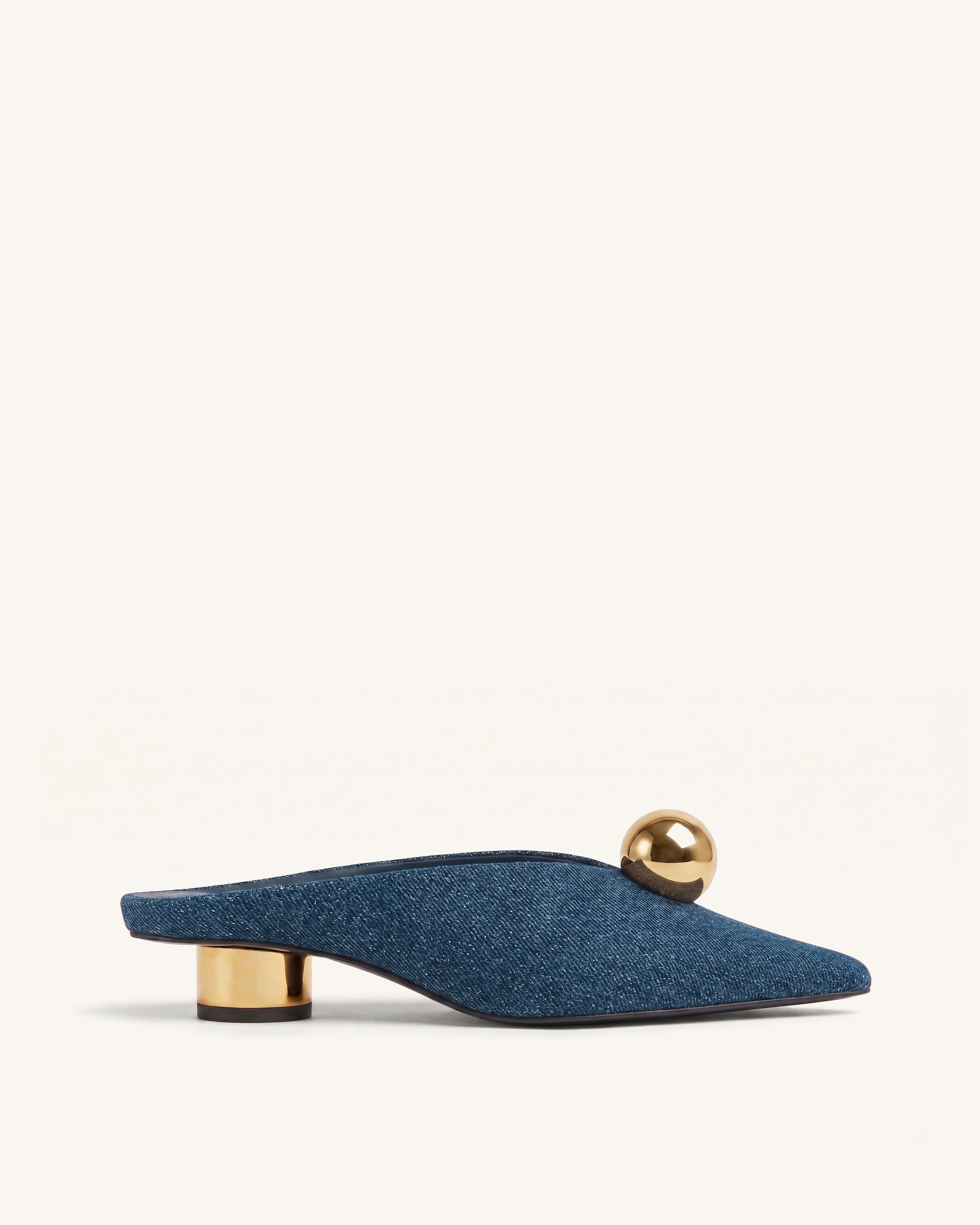 Helena Gold Sphere Pointed Toe Mules - Denim Blue