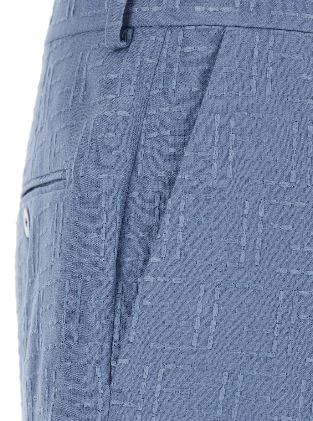 Fendi Blue Shorts with All-Over FF Jacquard in Linen Blend Man