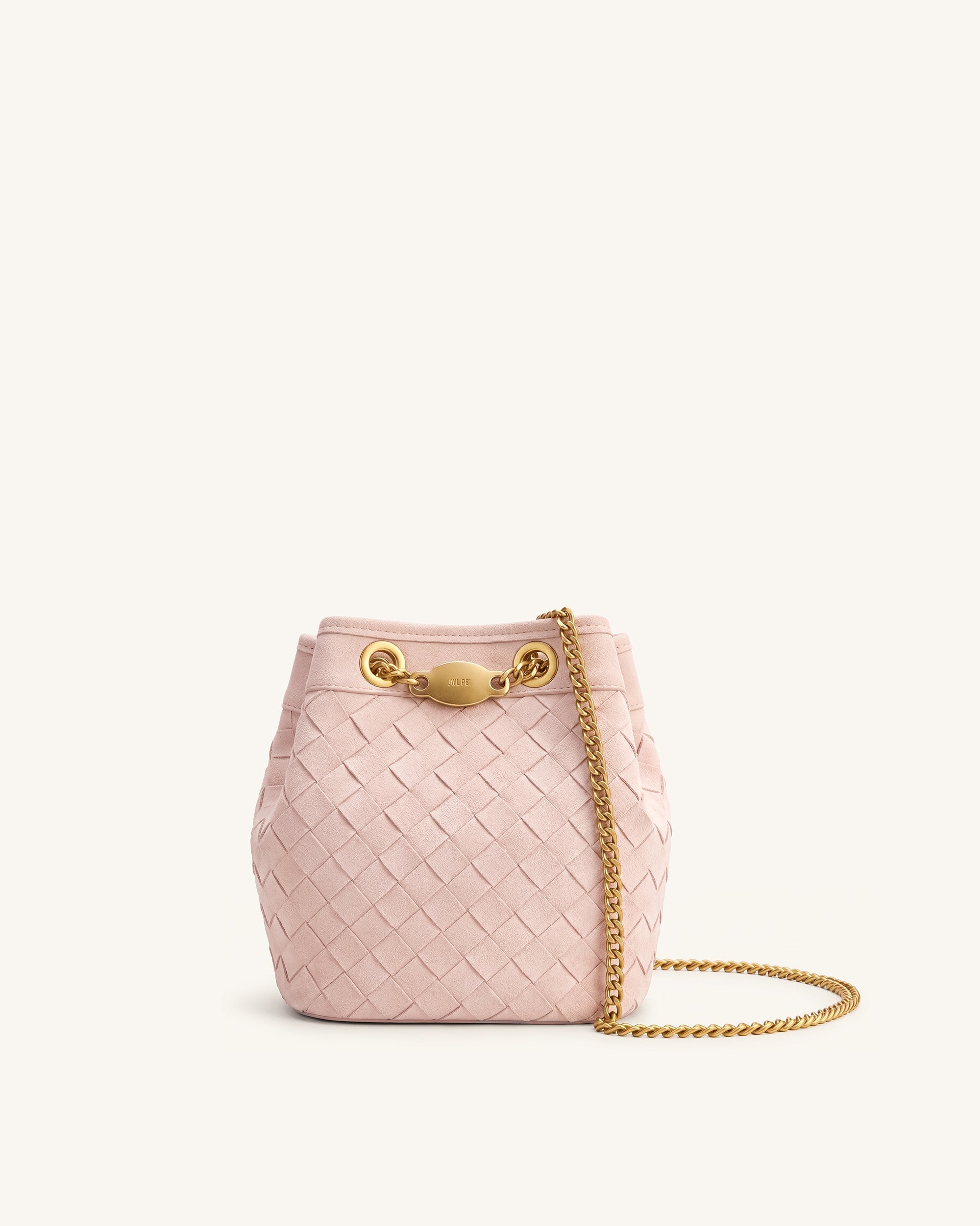 Yara Faux Suede Hand-Woven Bucket Bag - Grey
