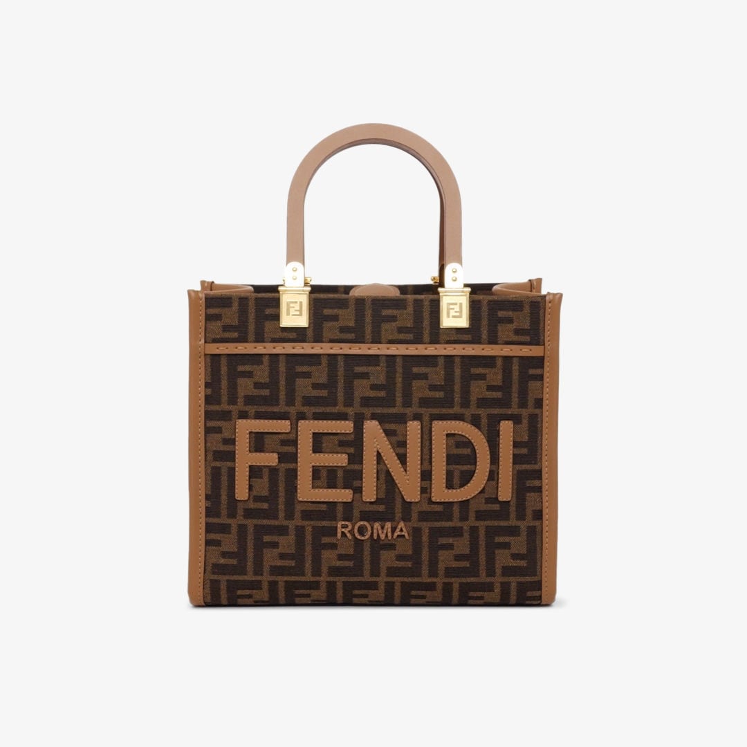 Fendi Sunshine Small Brown FF jacquard fabric bag