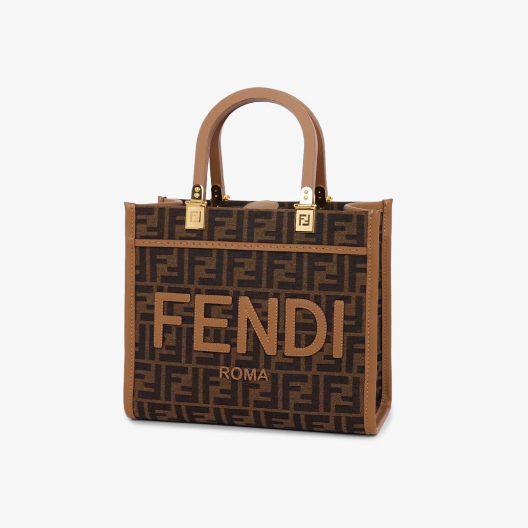 Fendi Sunshine Small Brown FF jacquard fabric bag