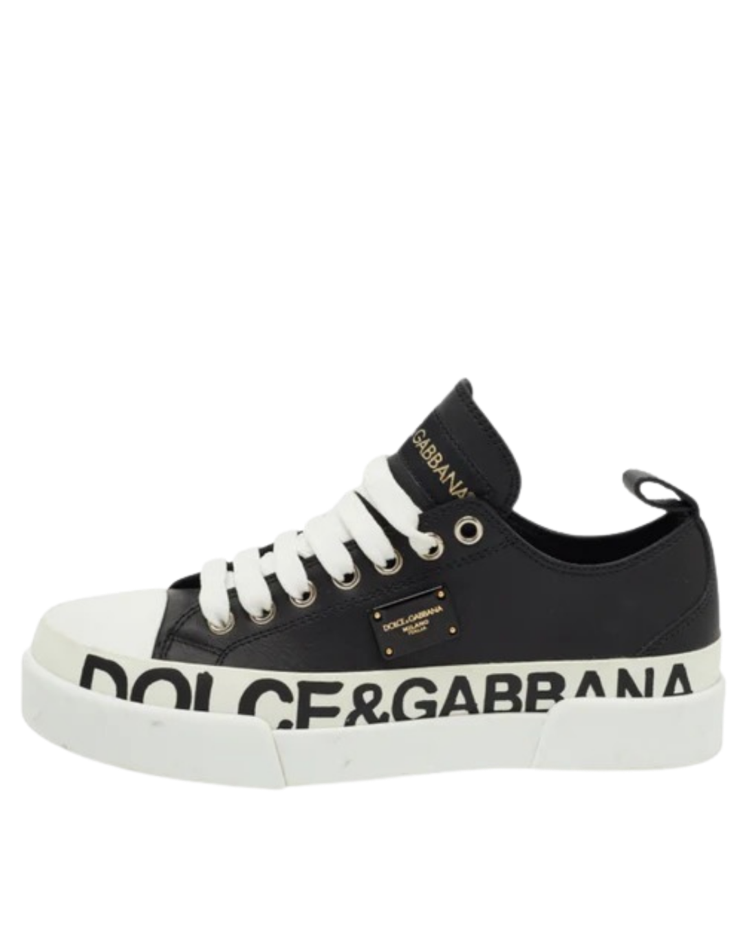 Dolce & Gabbana Black/White Leather Portofino Low Top Sneakers