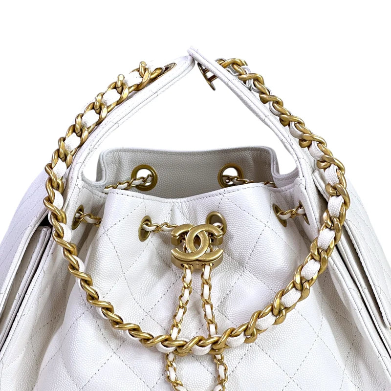 Chanel 25 Small Handbag White Grained Calfskin