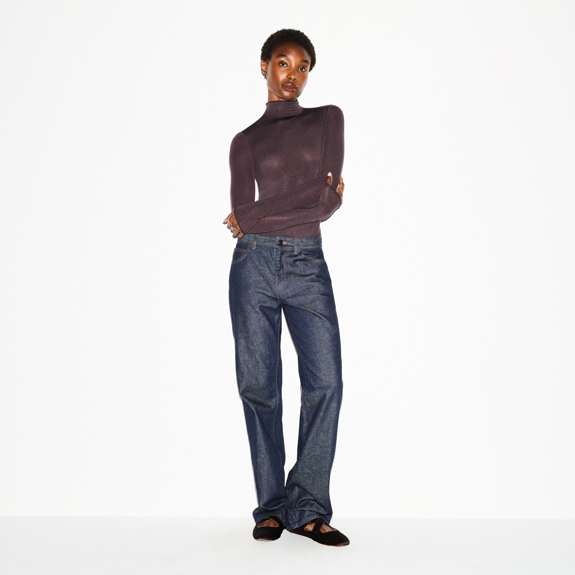 Sheer Modal Long Sleeve Turtleneck Bodysuit