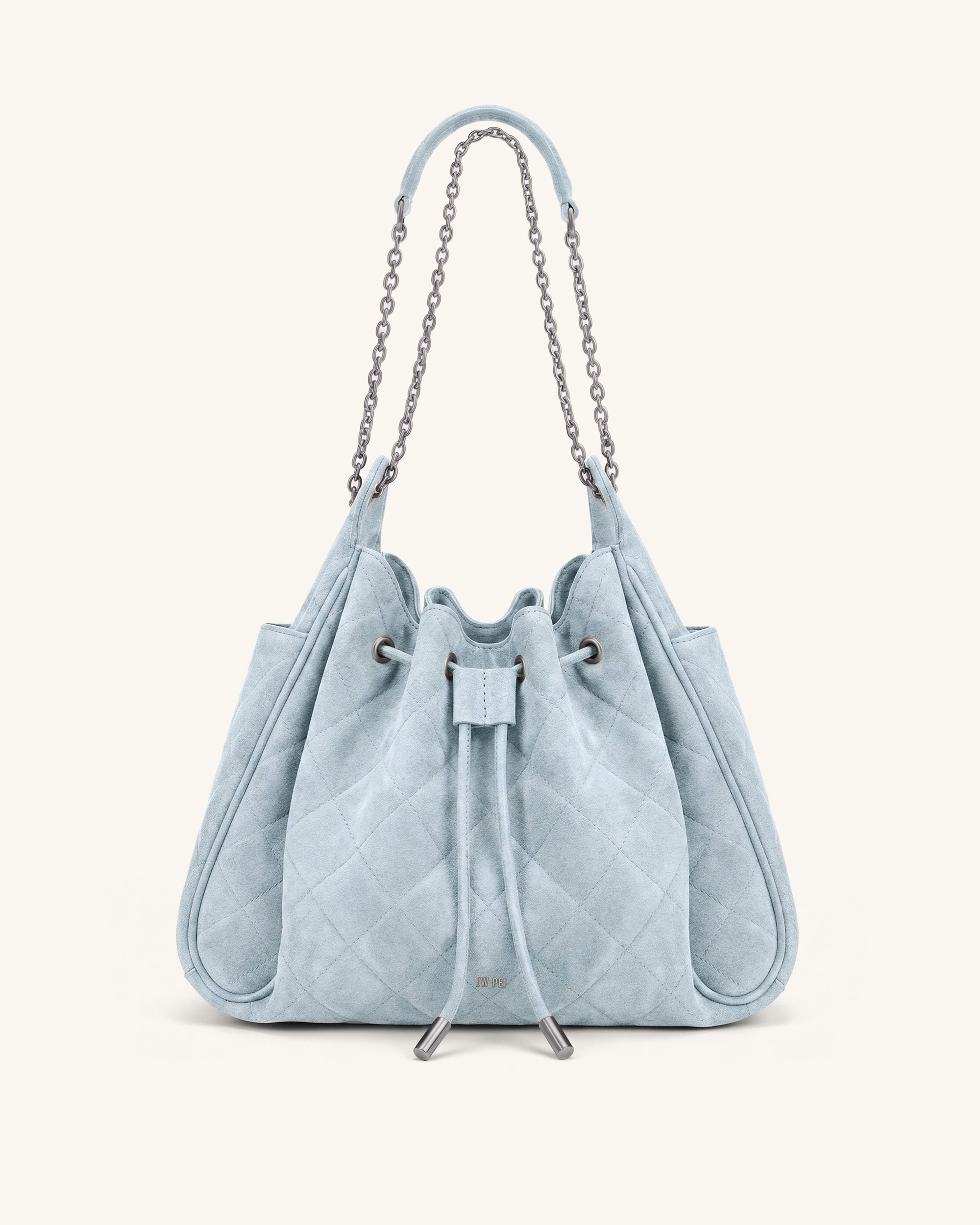 Rowan Faux Suede Quilted Chain Bucket Bag - Dark Brown