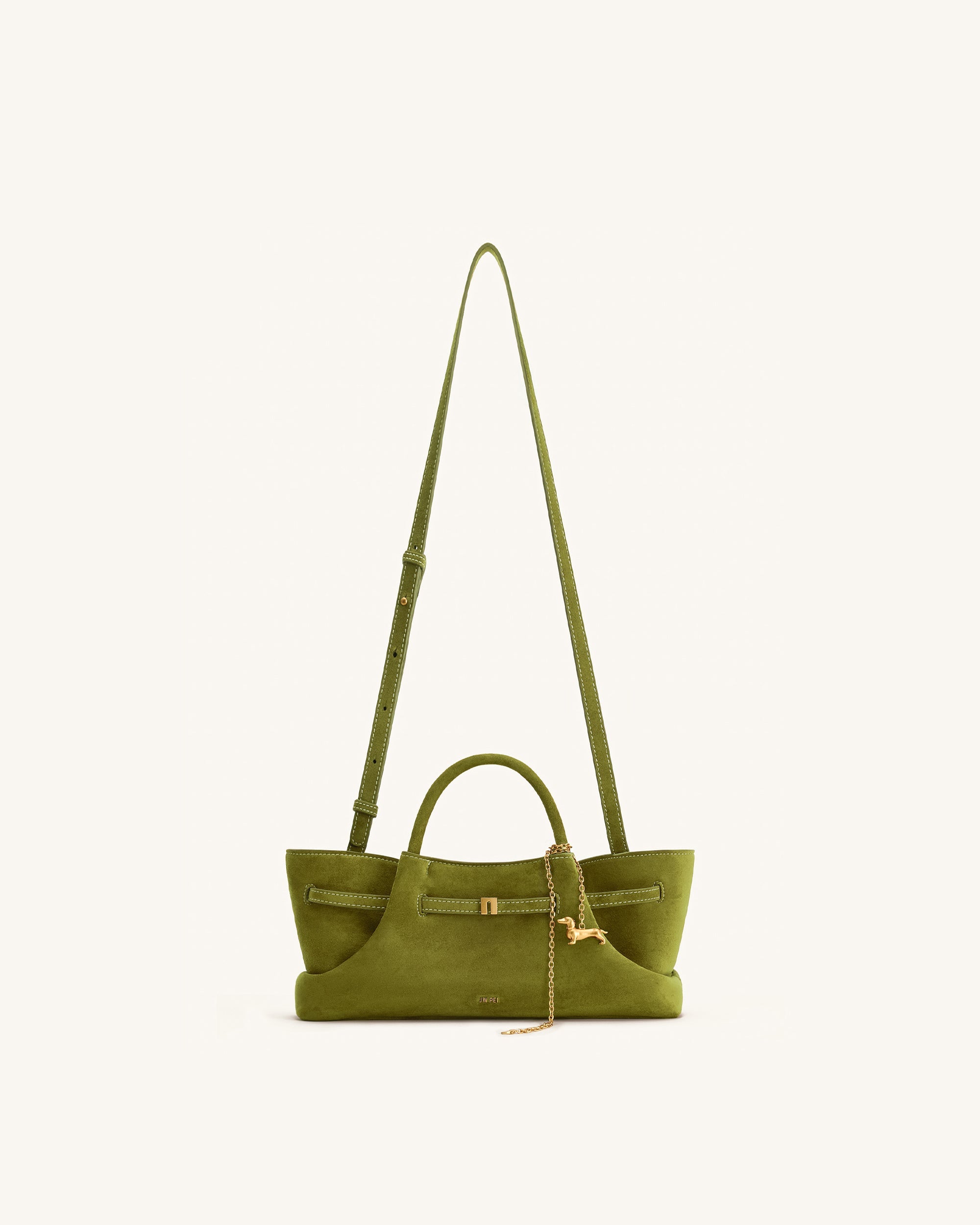 Maeve Dachshund Metal Charm Faux Suede Tote Bag - Blue