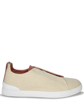 Zegna Beige Linen Sneakers with Brown Leather Accents