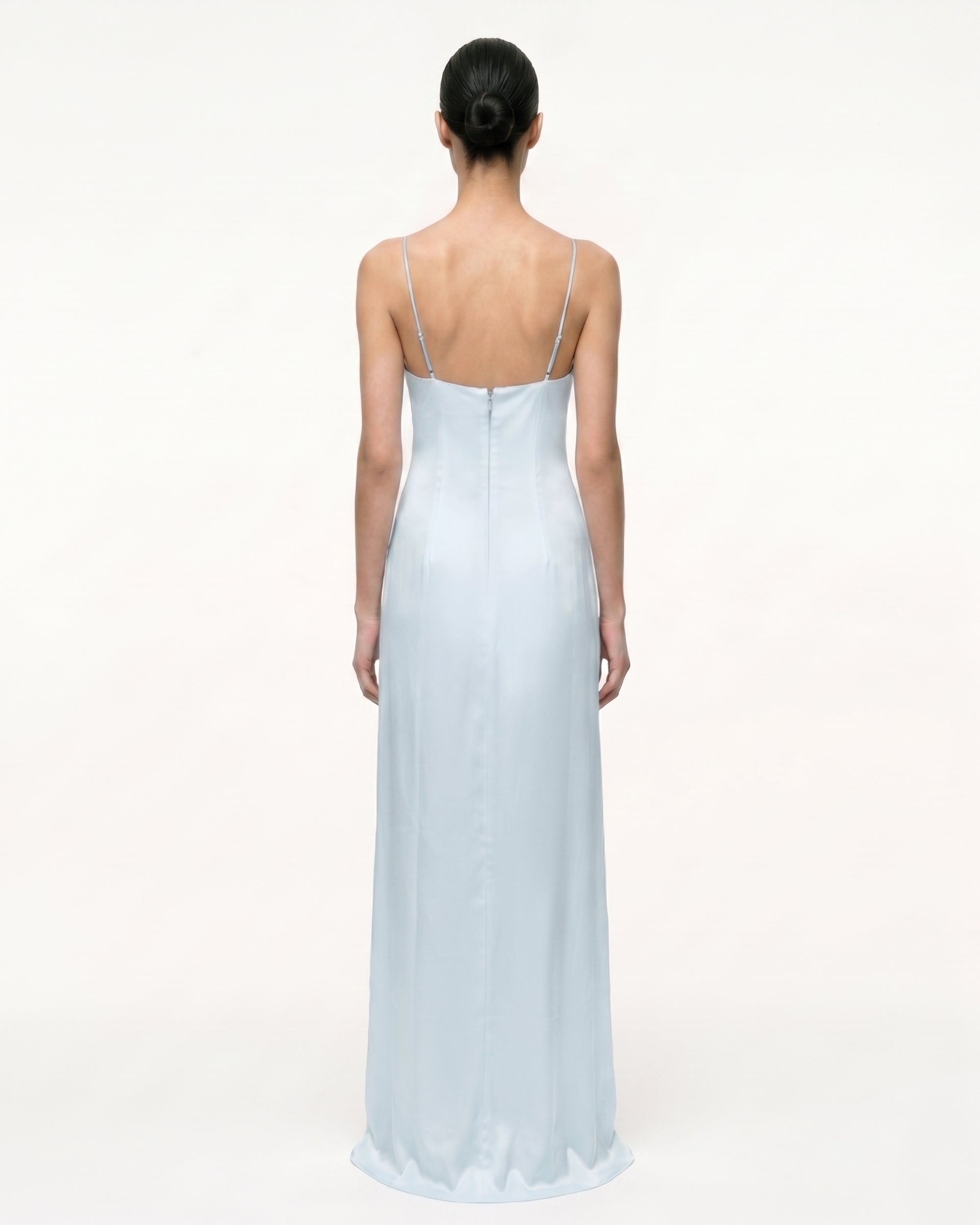 Iris Motif Satin Slip Gown - Olive Green