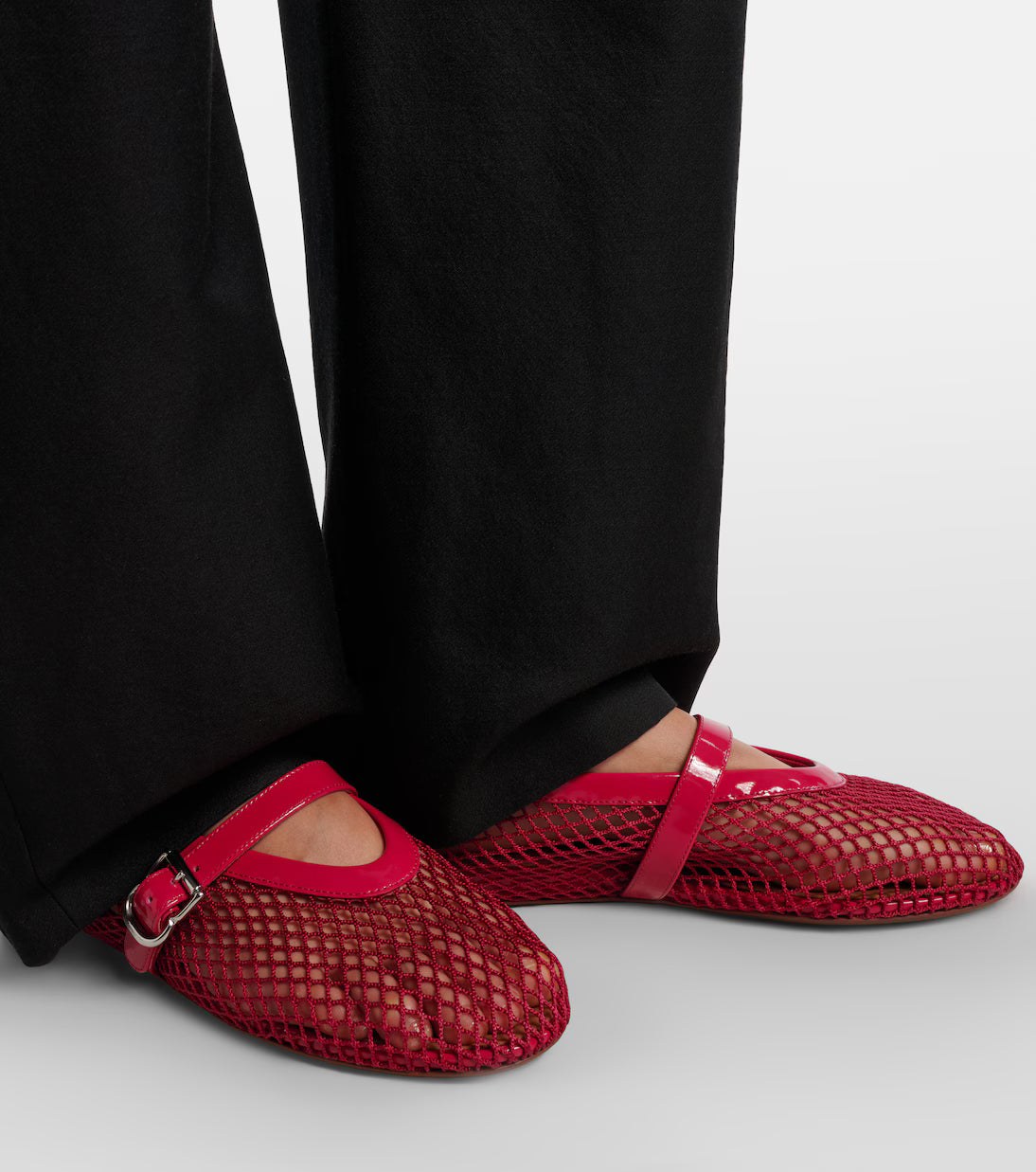 Alaïa Leather-trimmed fishnet Mary Jane flats