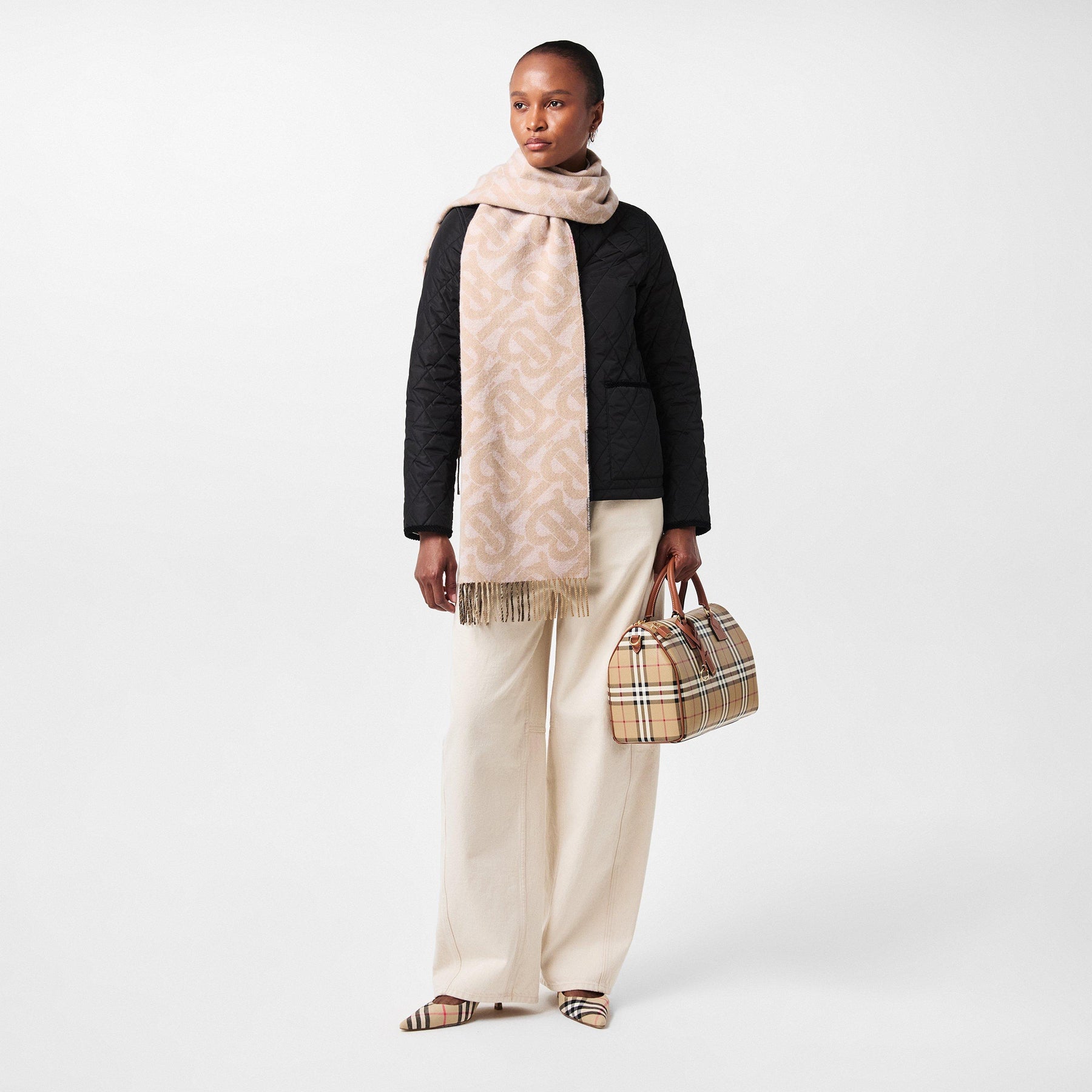 Reversible Check And Monogram Cashmere Scarf