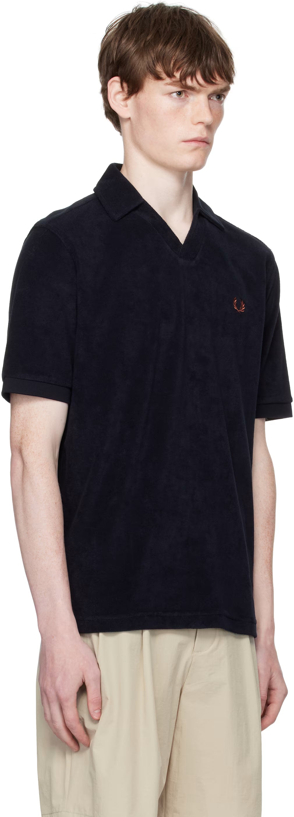 Navy Open Collar Towelling Polo