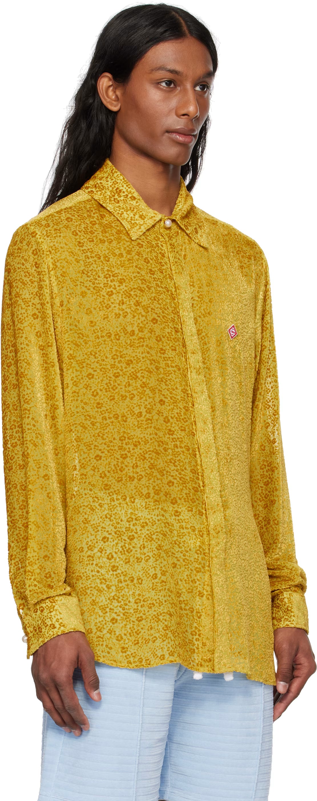 Yellow Floral Devoré Silk Shirt