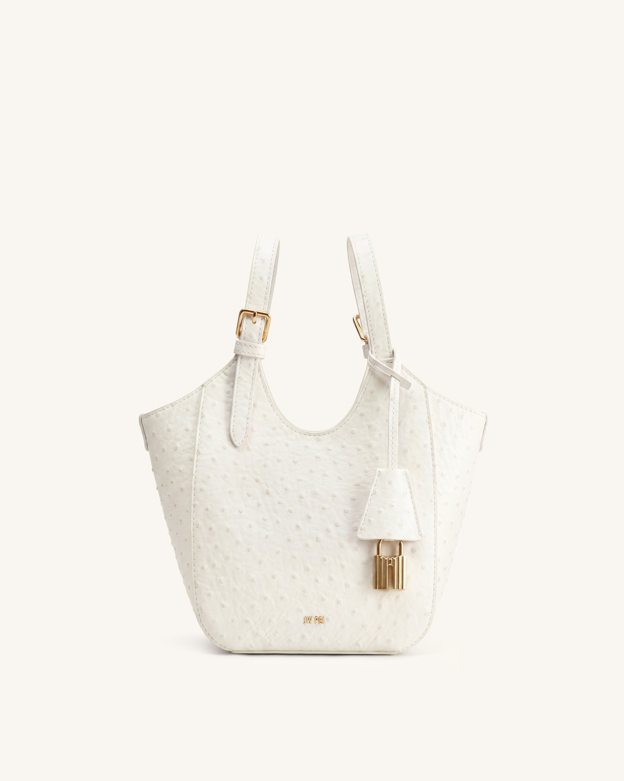 Ines Faux Ostrich Padlock Tote Bag - Khaki