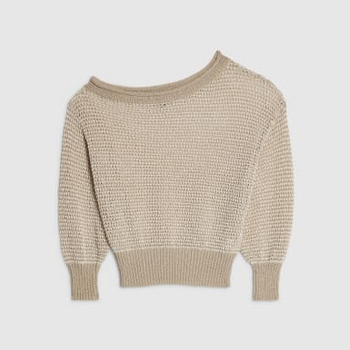 Petite Beige Knitted Off Shoulder Top