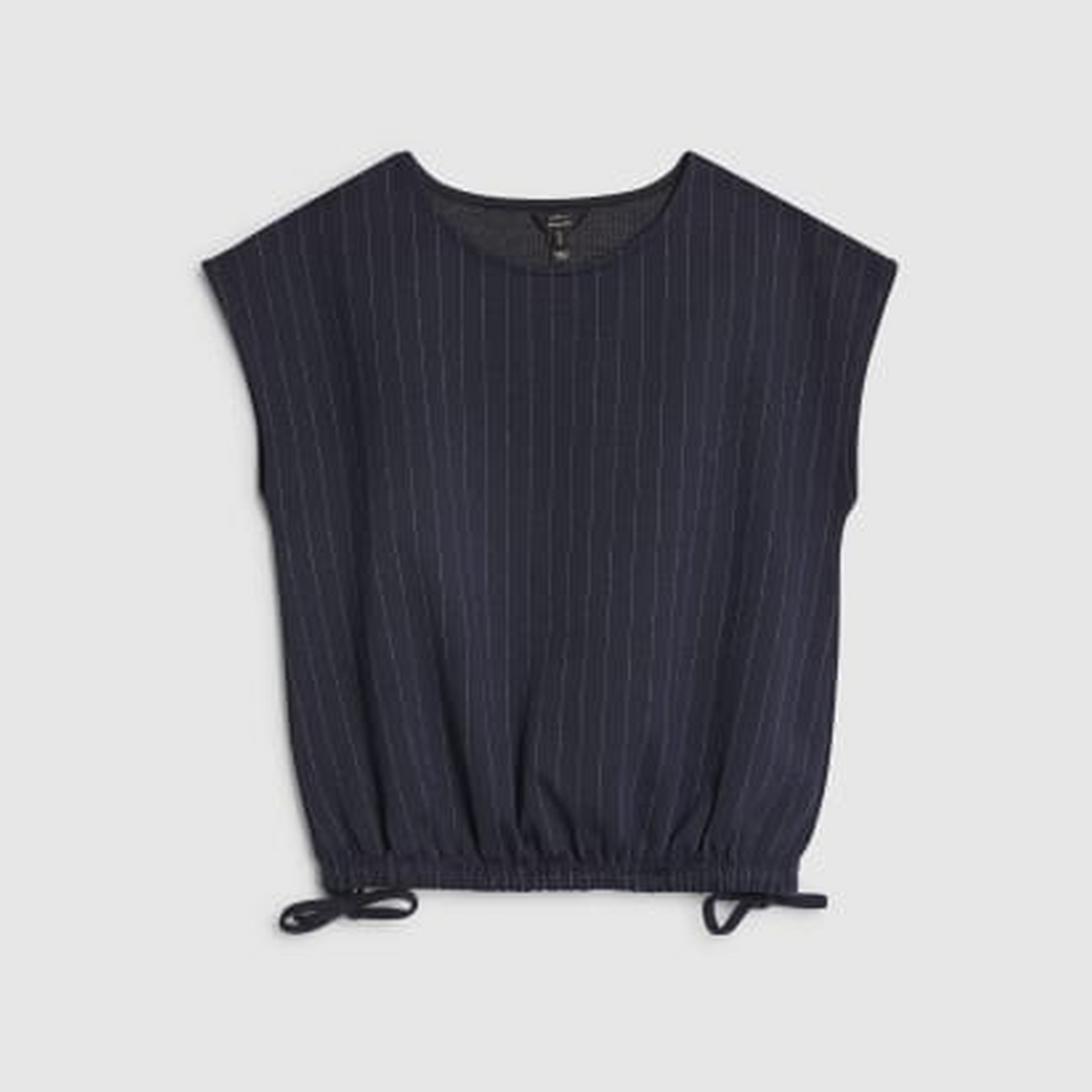 Petite Navy Pinstripe Tie Side Balloon Top