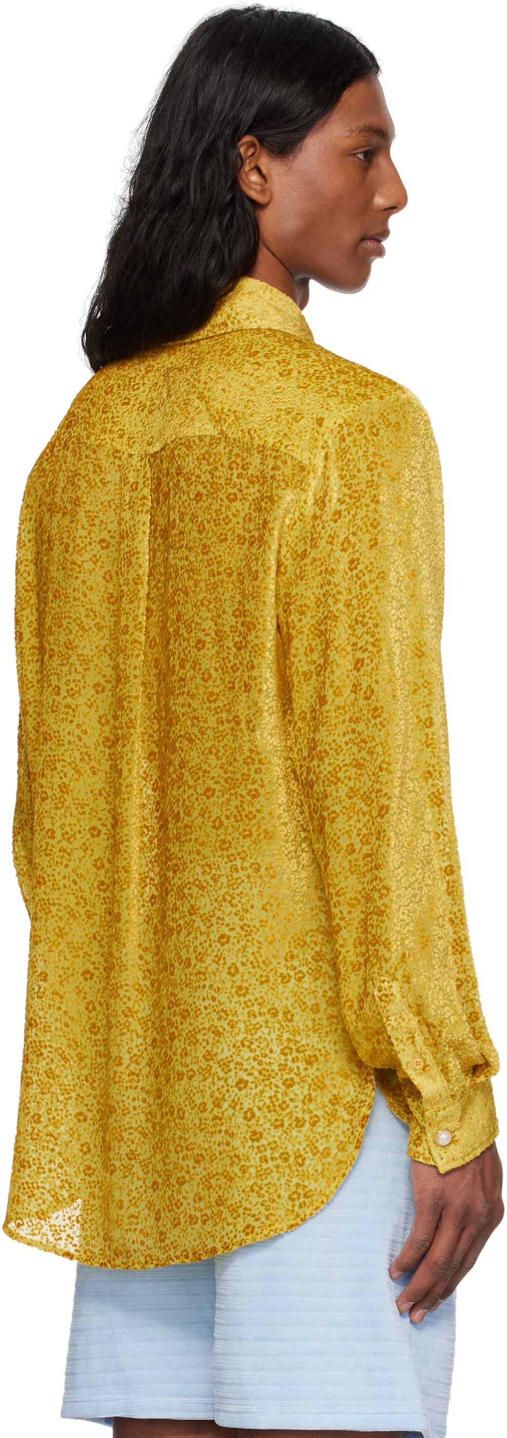 Yellow Floral Devoré Silk Shirt