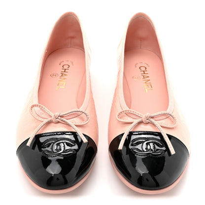 Shiny Crumpled Calfskin Patent CC Cap Toe Ballerina Flats
