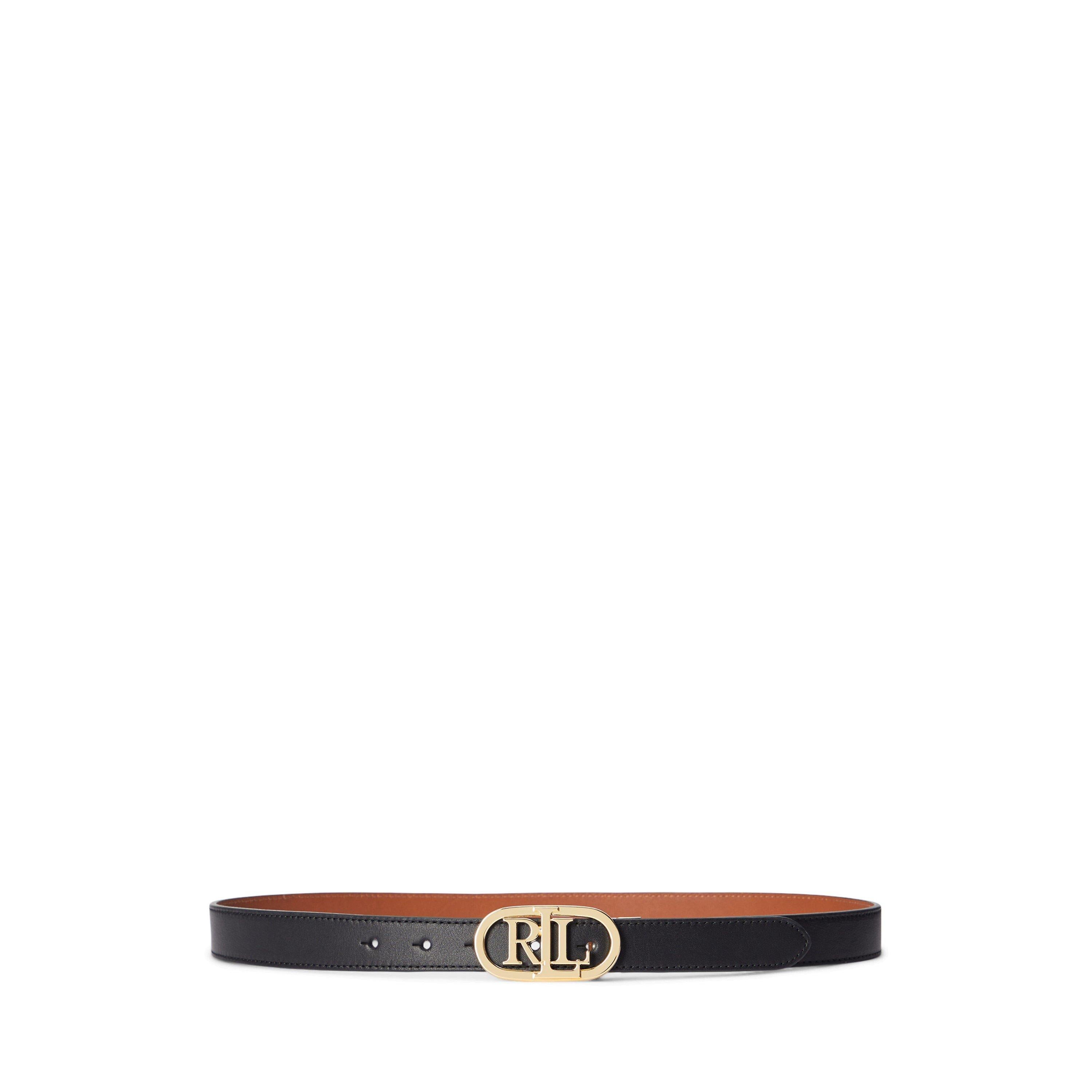 Oval-Logo Reversible Leather Skinny Belt