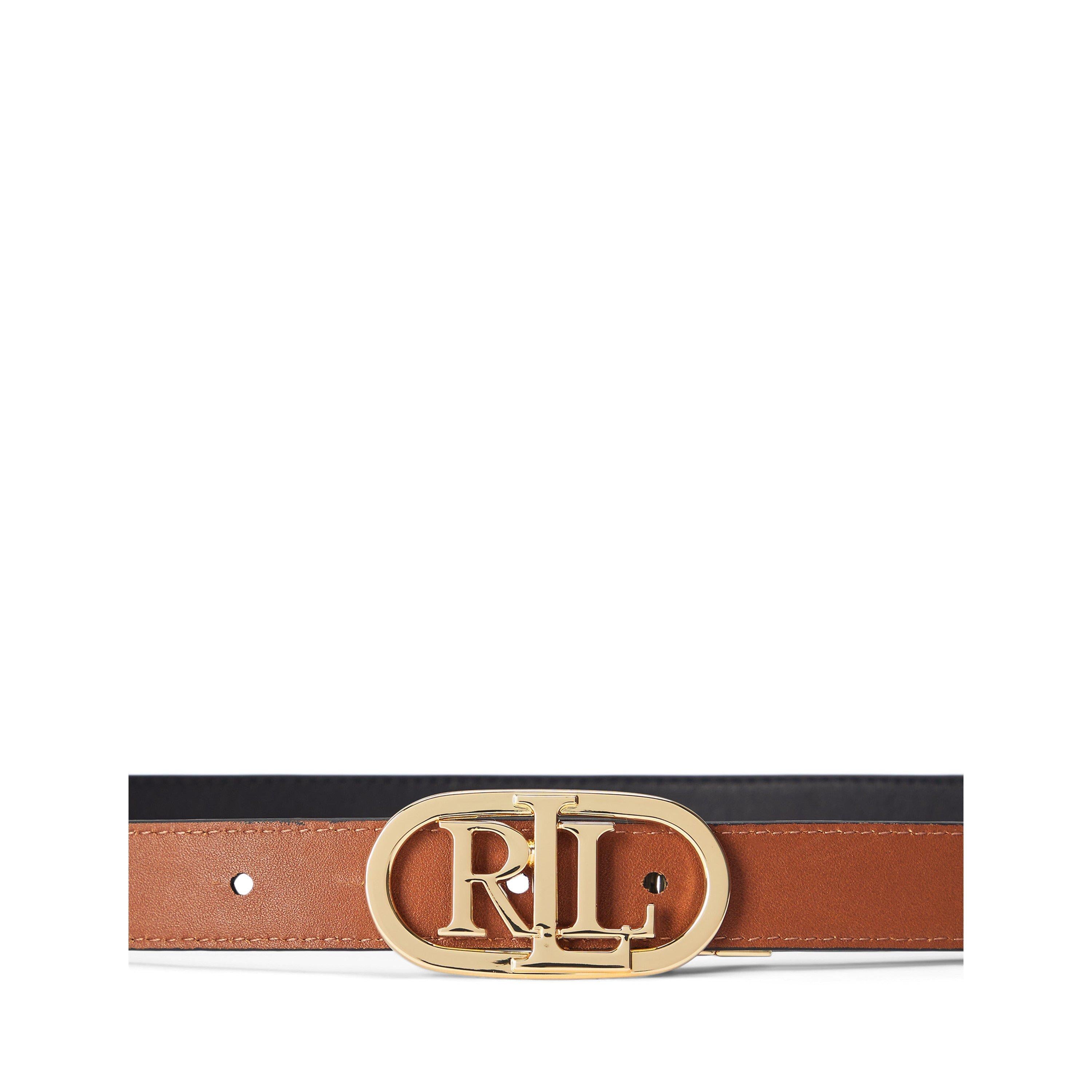 Oval-Logo Reversible Leather Skinny Belt