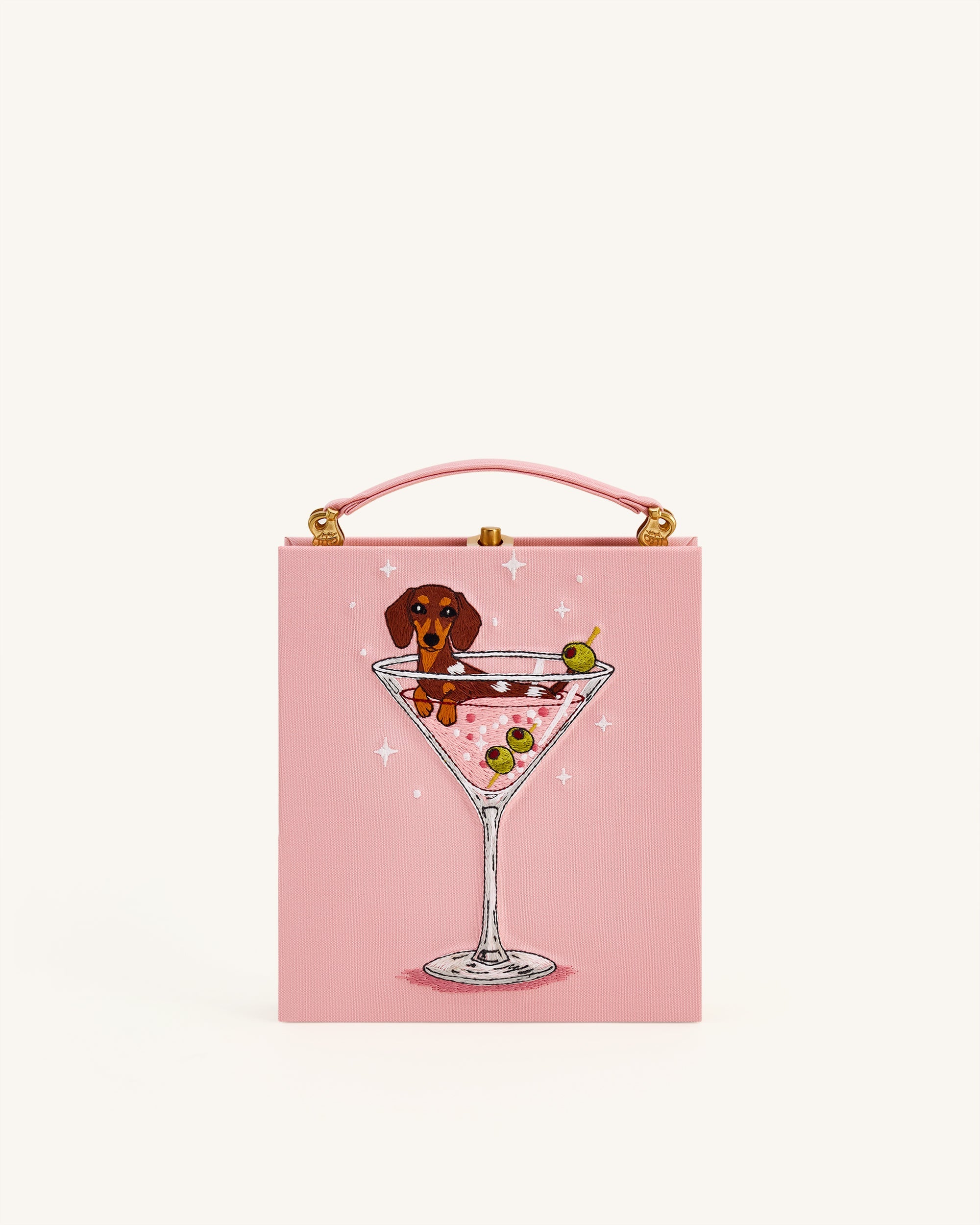 Taya Wine Glass Puppy Pattern Book Shape Clutch Bag - Black
