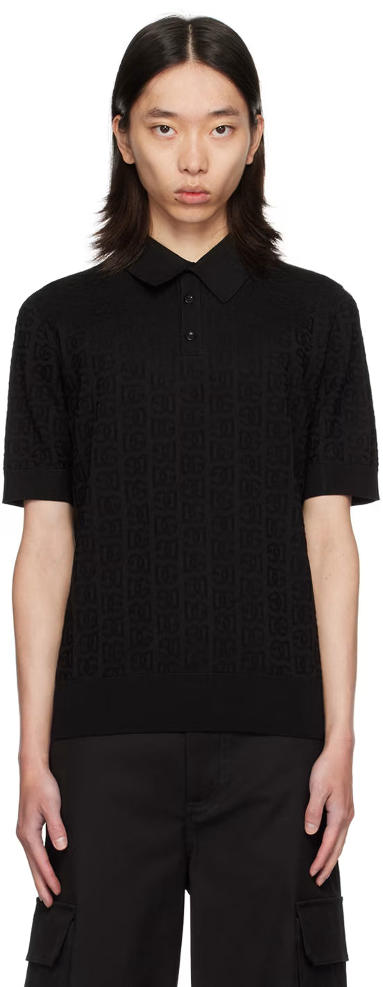 Dolce&Gabbana Black 'DG' Logo Jacquard Polo