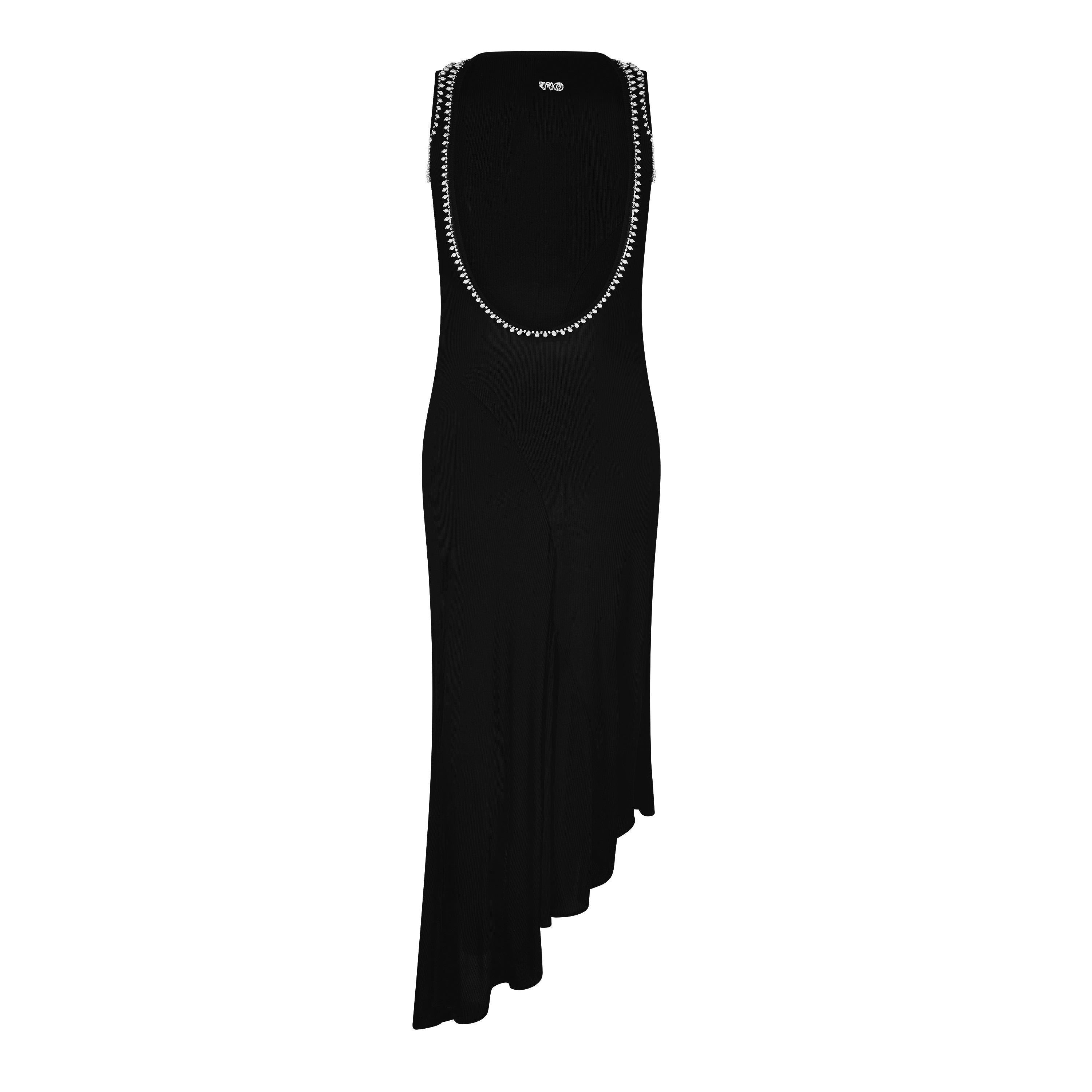 Ribbed Semi-Sheer Backless Viscose Maxi Dress