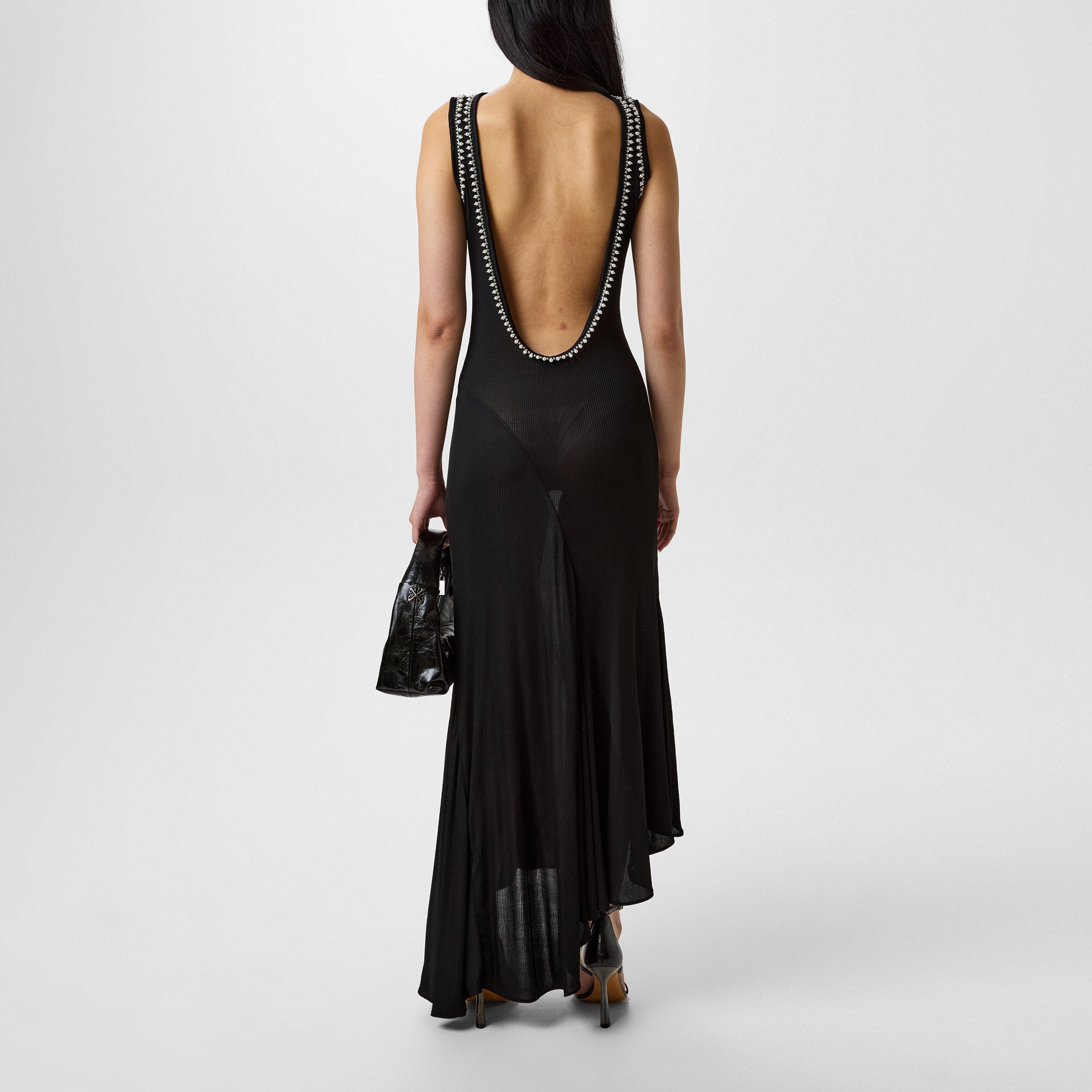 Ribbed Semi-Sheer Backless Viscose Maxi Dress