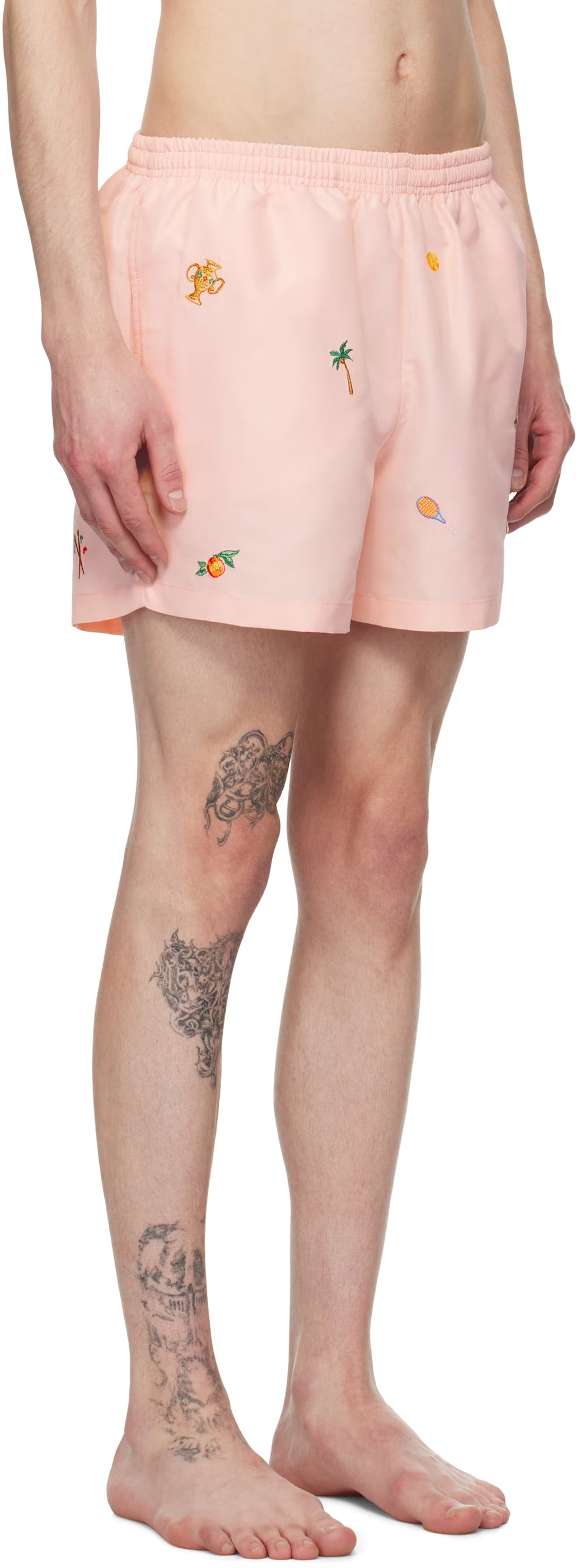 Pink Embroidered Motif Swim Shorts