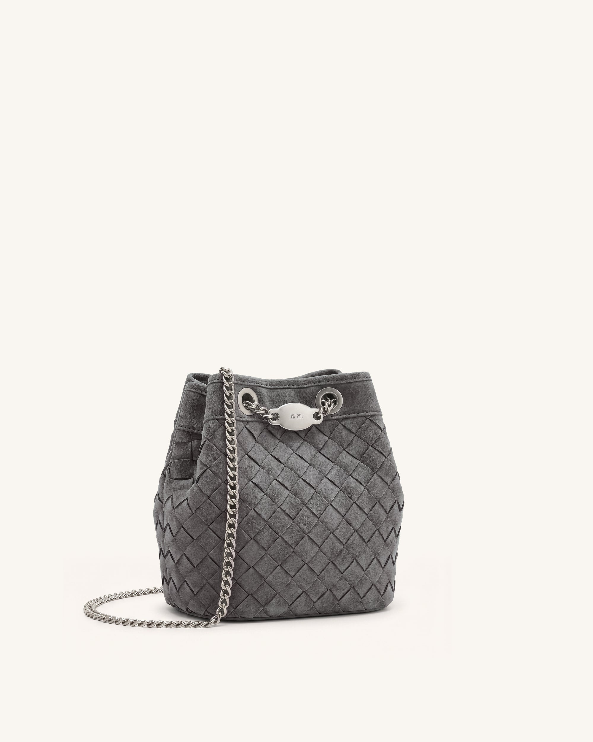 Yara Faux Suede Hand-Woven Bucket Bag - Grey