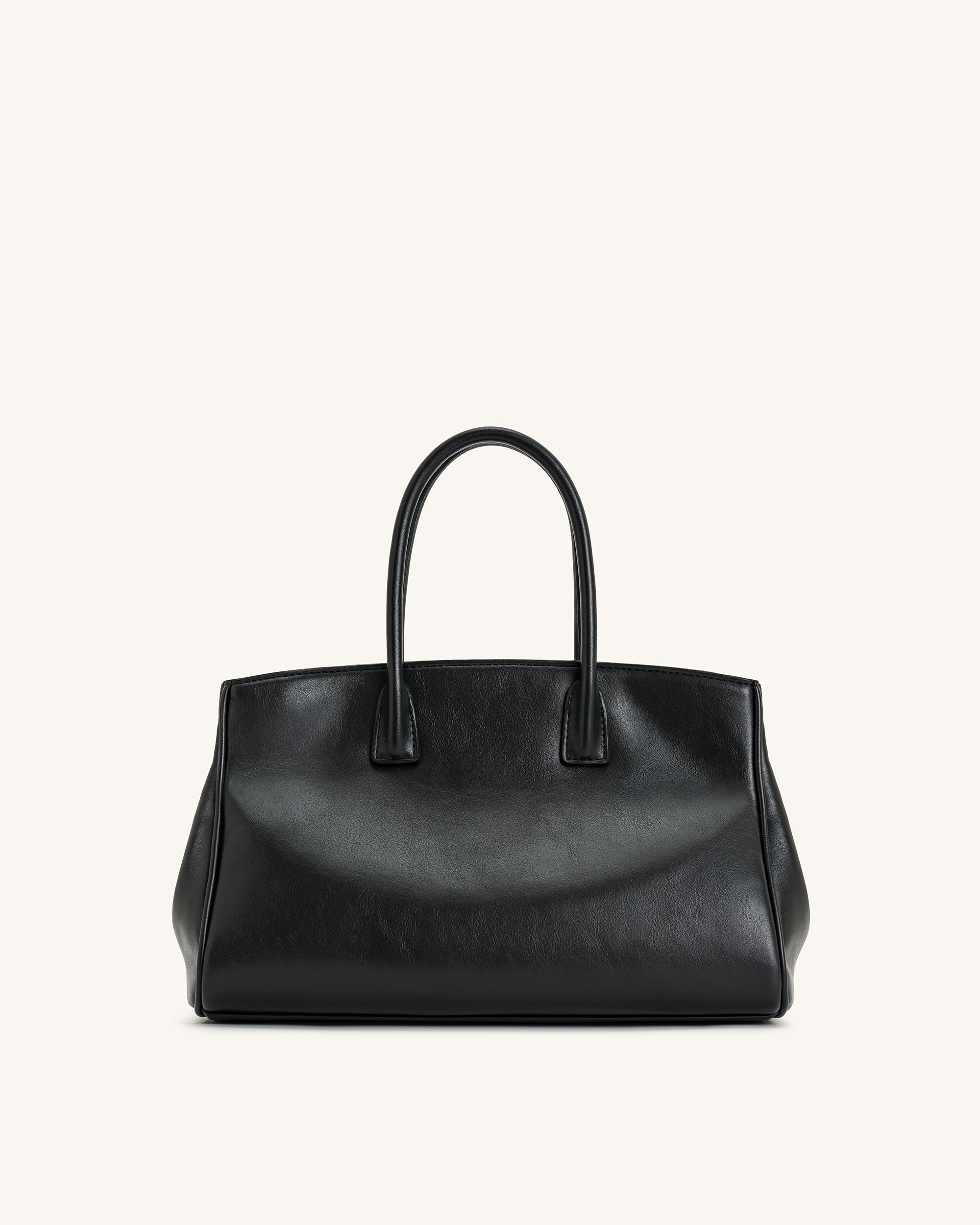 Ziva Metal Lock Decoration Tote Bag - Dark Brown