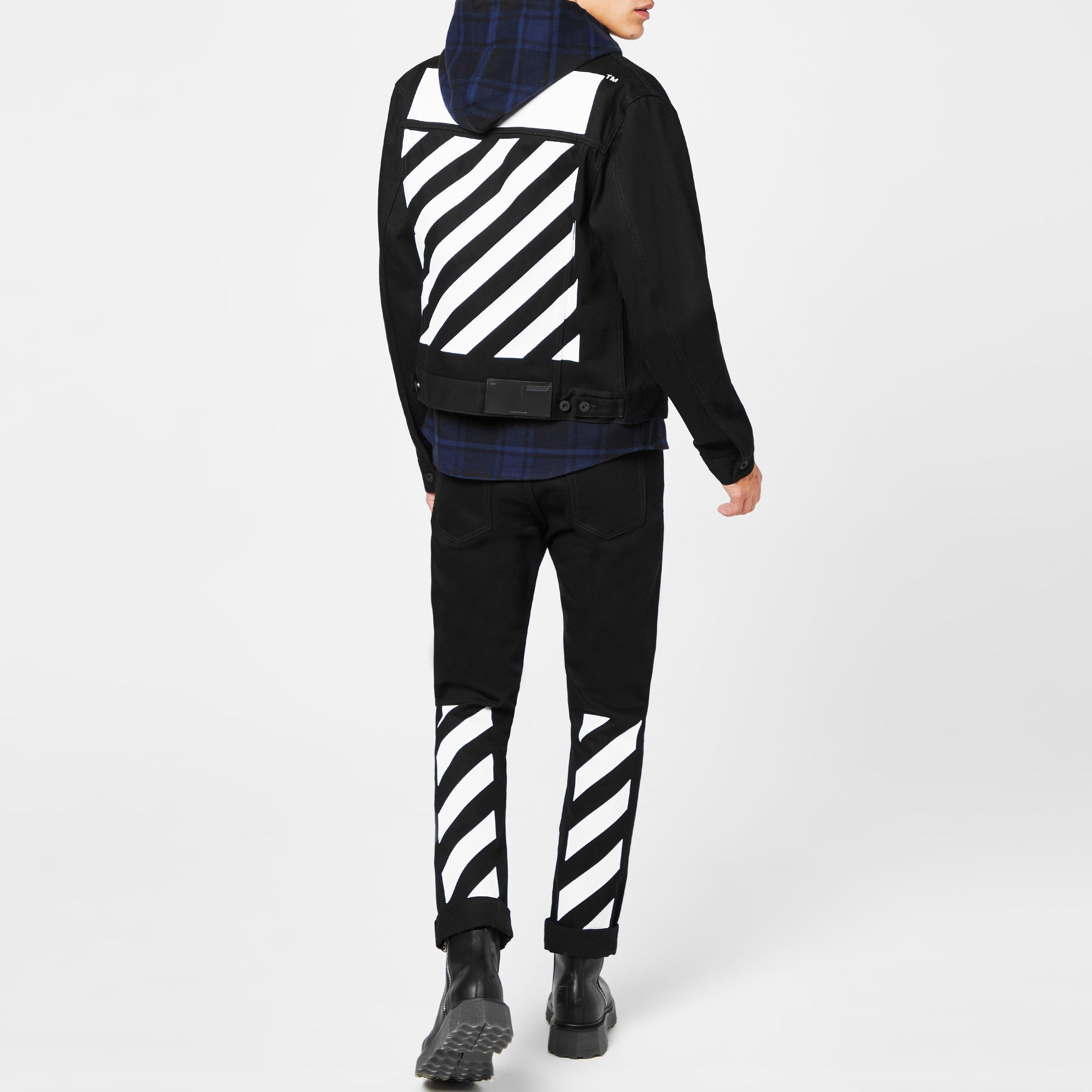 Tab Cotton Long Sleeve Diagonal Print Denim Jacket