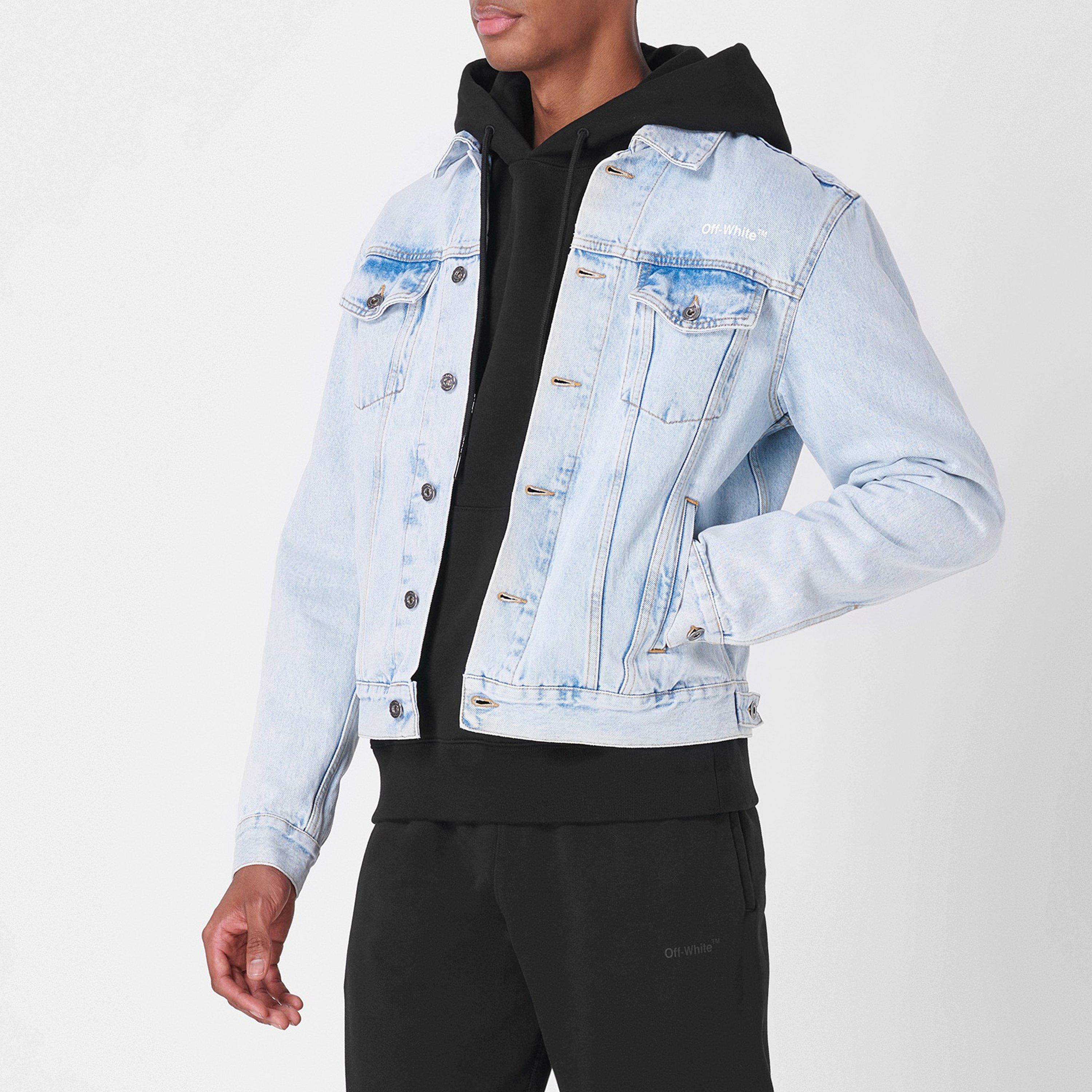 Tab Cotton Long Sleeve Diagonal Print Denim Jacket