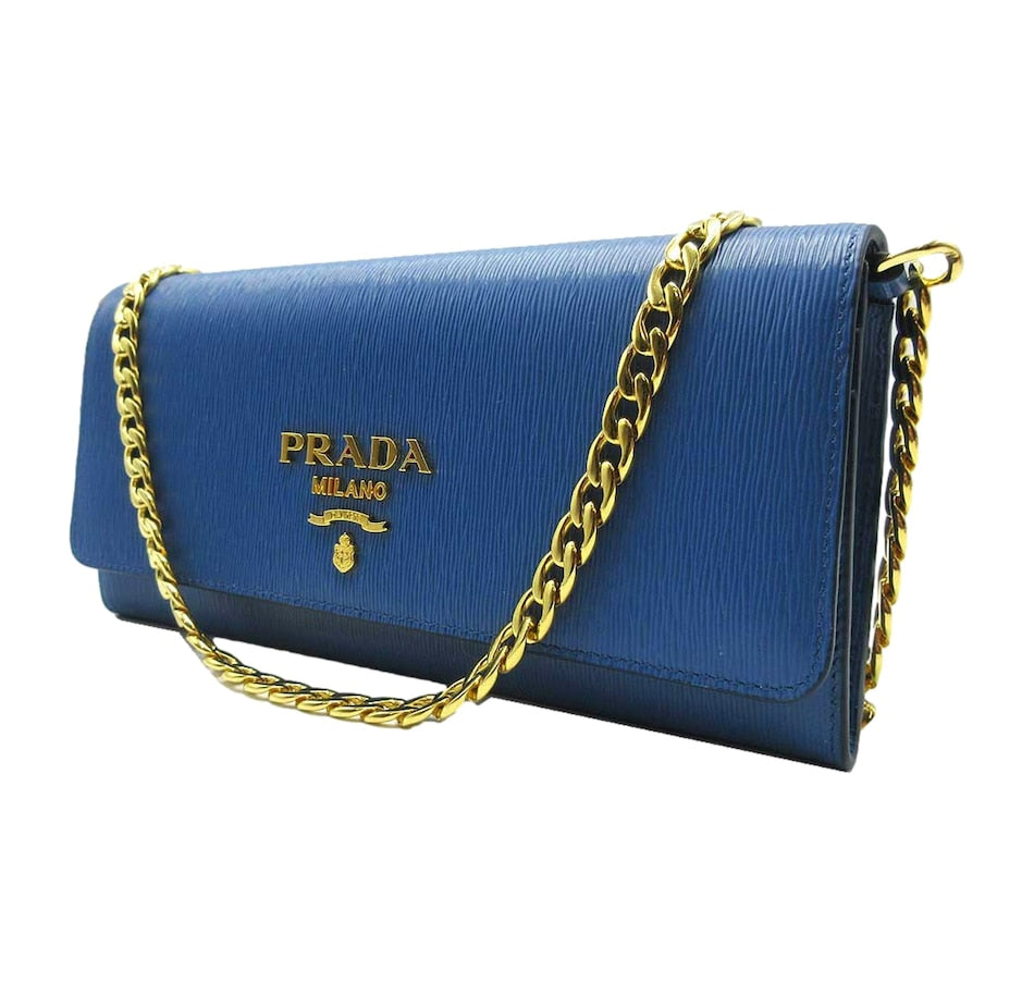 Vitello Move Cobalto Blue Leather Chain Crossbody Wallet Clutch