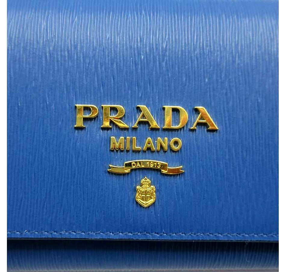 Vitello Move Cobalto Blue Leather Chain Crossbody Wallet Clutch