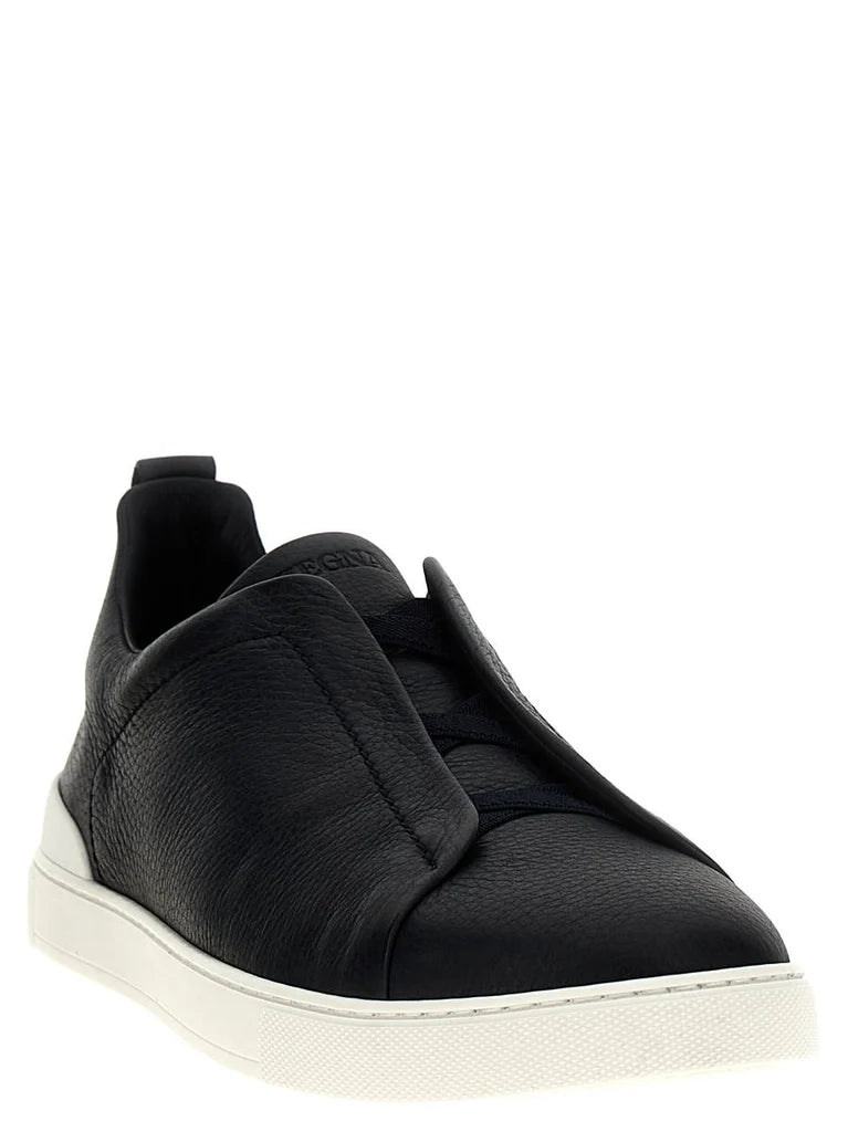 Zegna Men’s Triple Stitch™ Blue Deerskin Leather Slip-On Sneakers – Made in Italy