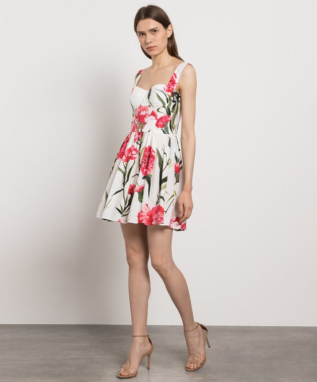 Dolce&Gabbana White bustier dress with a Carnation print