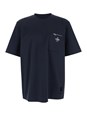 Fendi Blue Crewneck T-Shirt with Logo Printed on the Front and Patch Pocket with Zip in Cotton Man