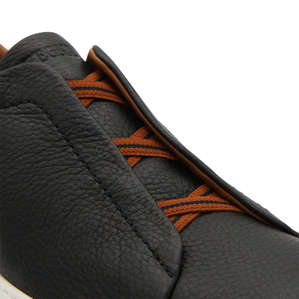 Zegna Men’s Black Leather Slip-On Sneakers – UK Size | Lightweight EVA & TPU Sole