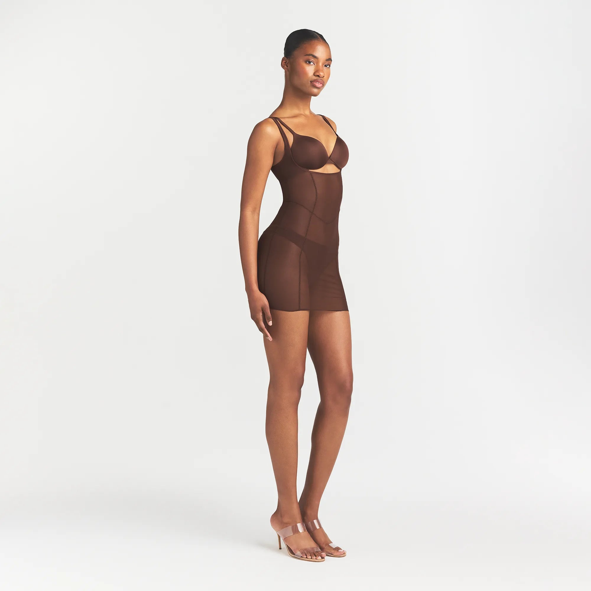 Power Mesh Shapewear Open Bust Slip Dress
