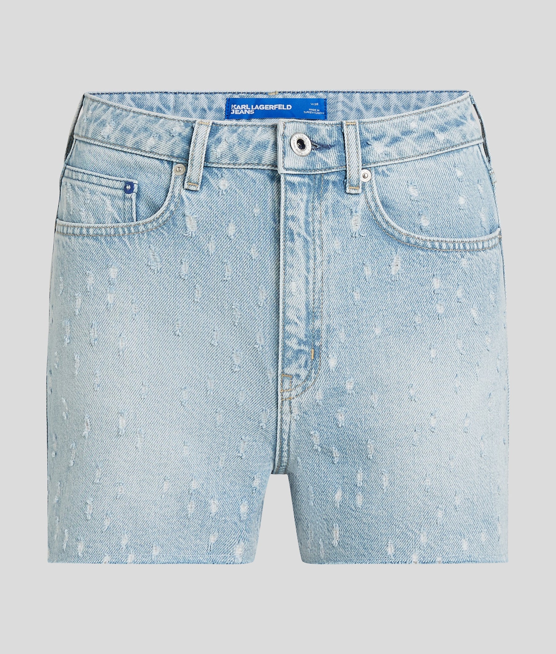 MID-RISE BOUCLÉ DENIM SHORTS
