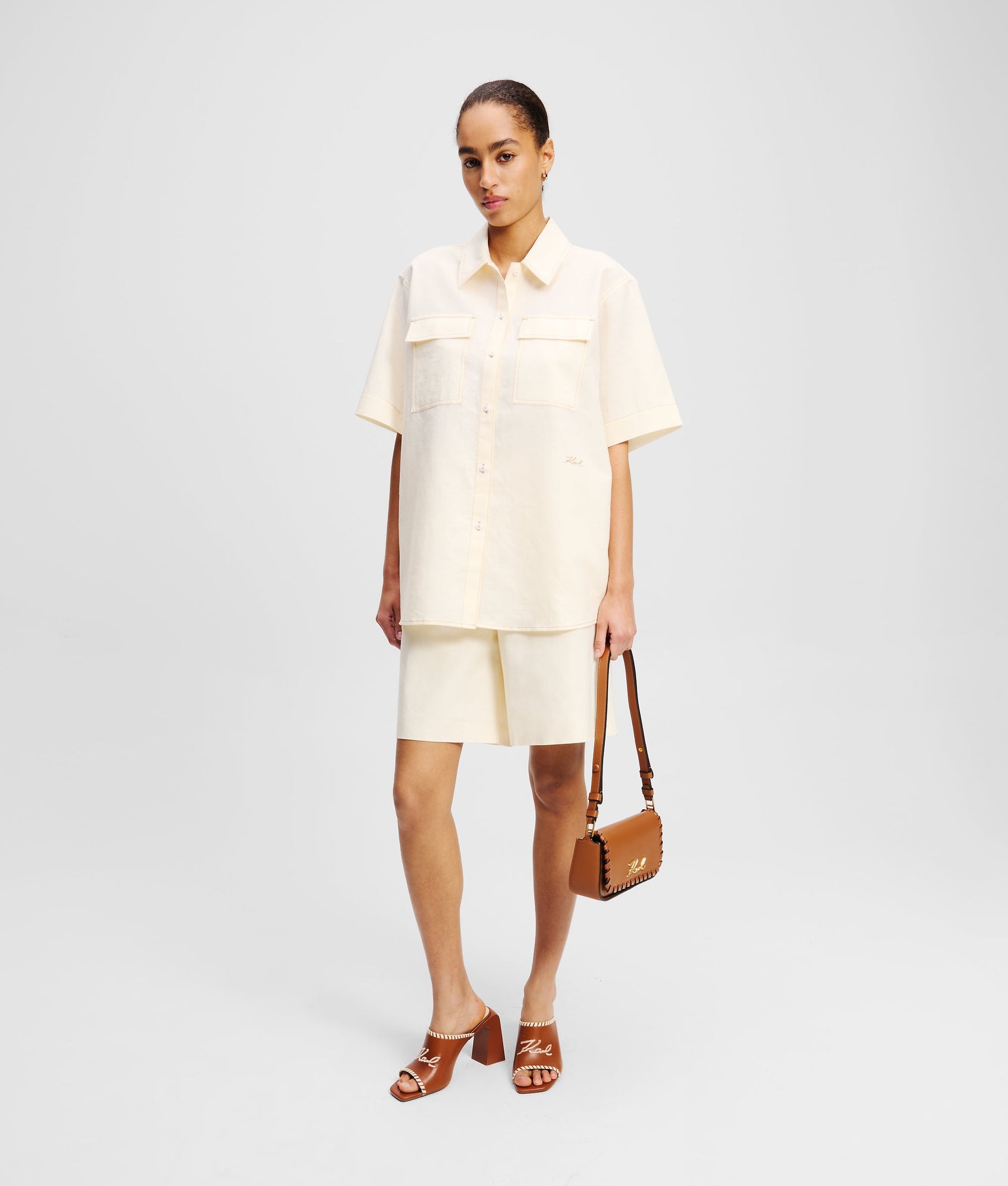 LINEN-BLEND BLOUSE