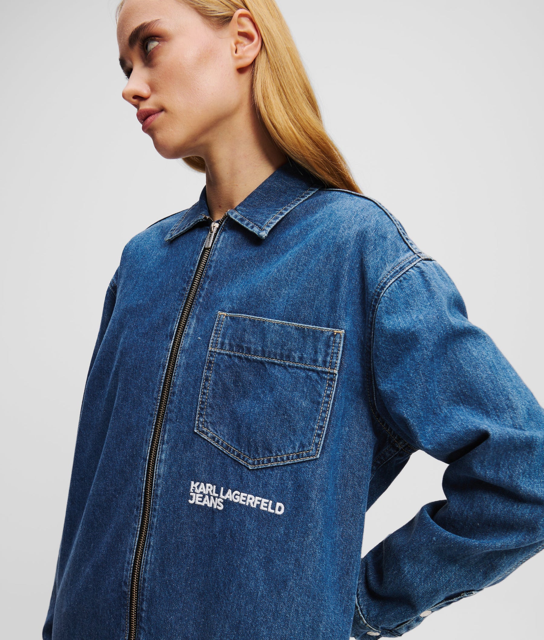 ZIP-FRONT DENIM SHIRT