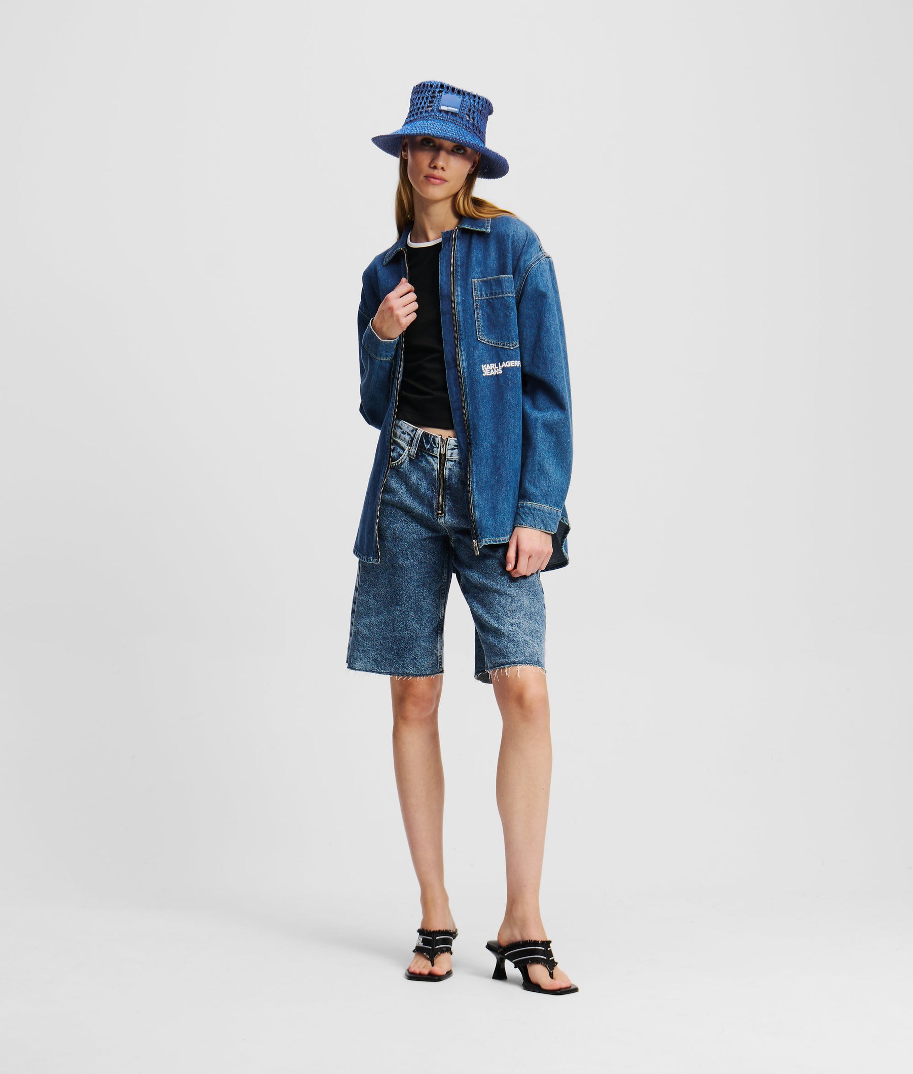 ZIP-FRONT DENIM SHIRT