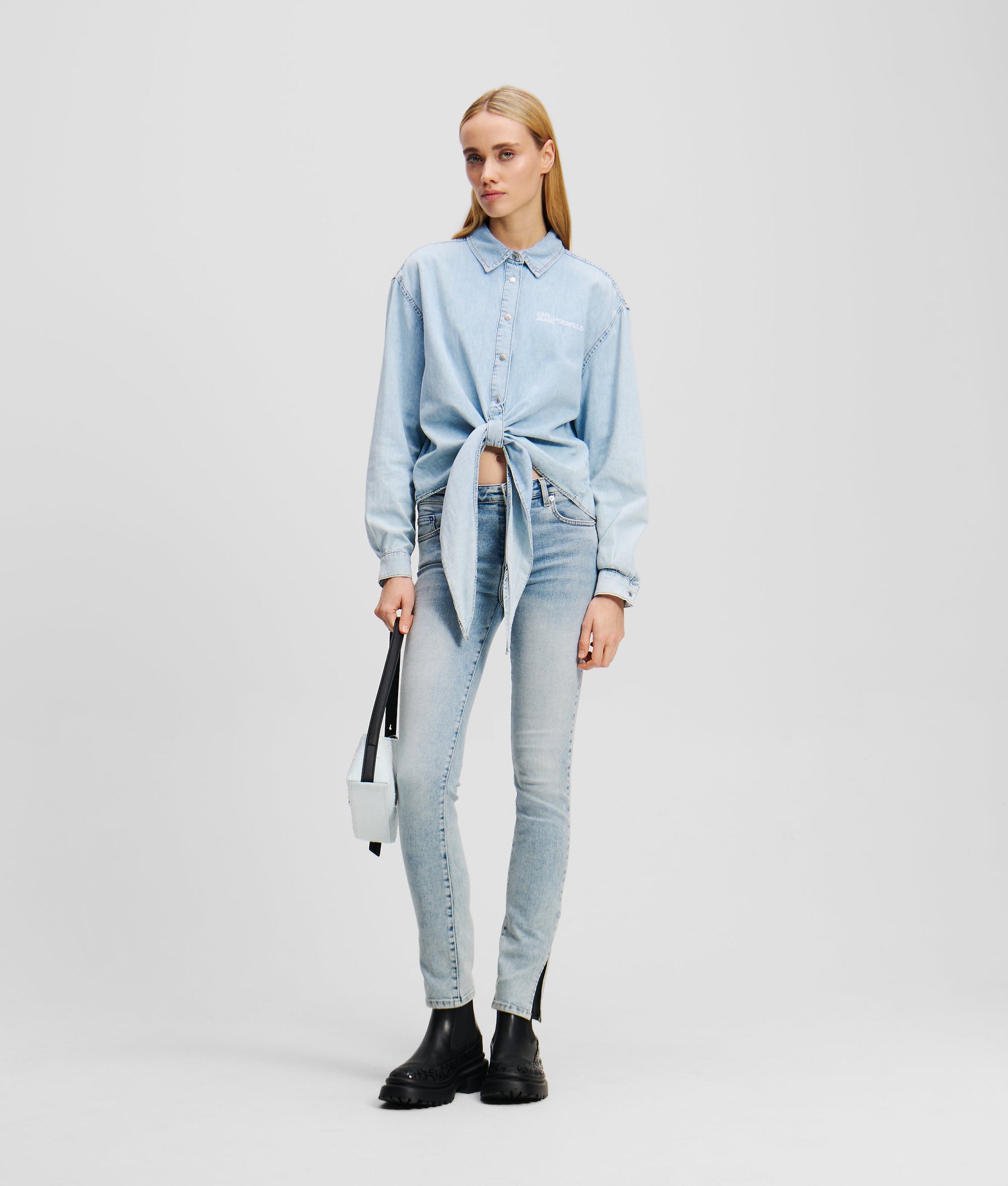 TIE-FRONT DENIM SHIRT